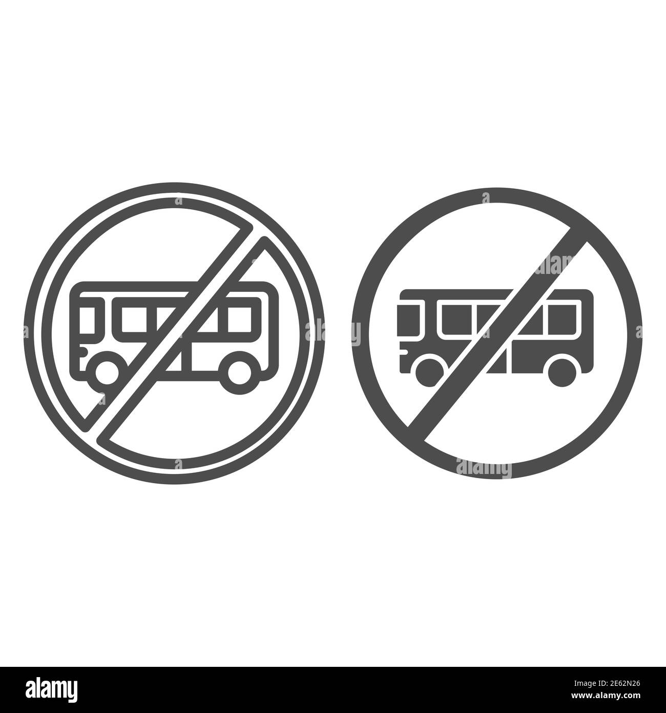 Bus con linea ban e icona piena, Avvertenza e attenzione per il concetto di epidemia covid-19, bus con segno croce su sfondo bianco, vietato essere Illustrazione Vettoriale