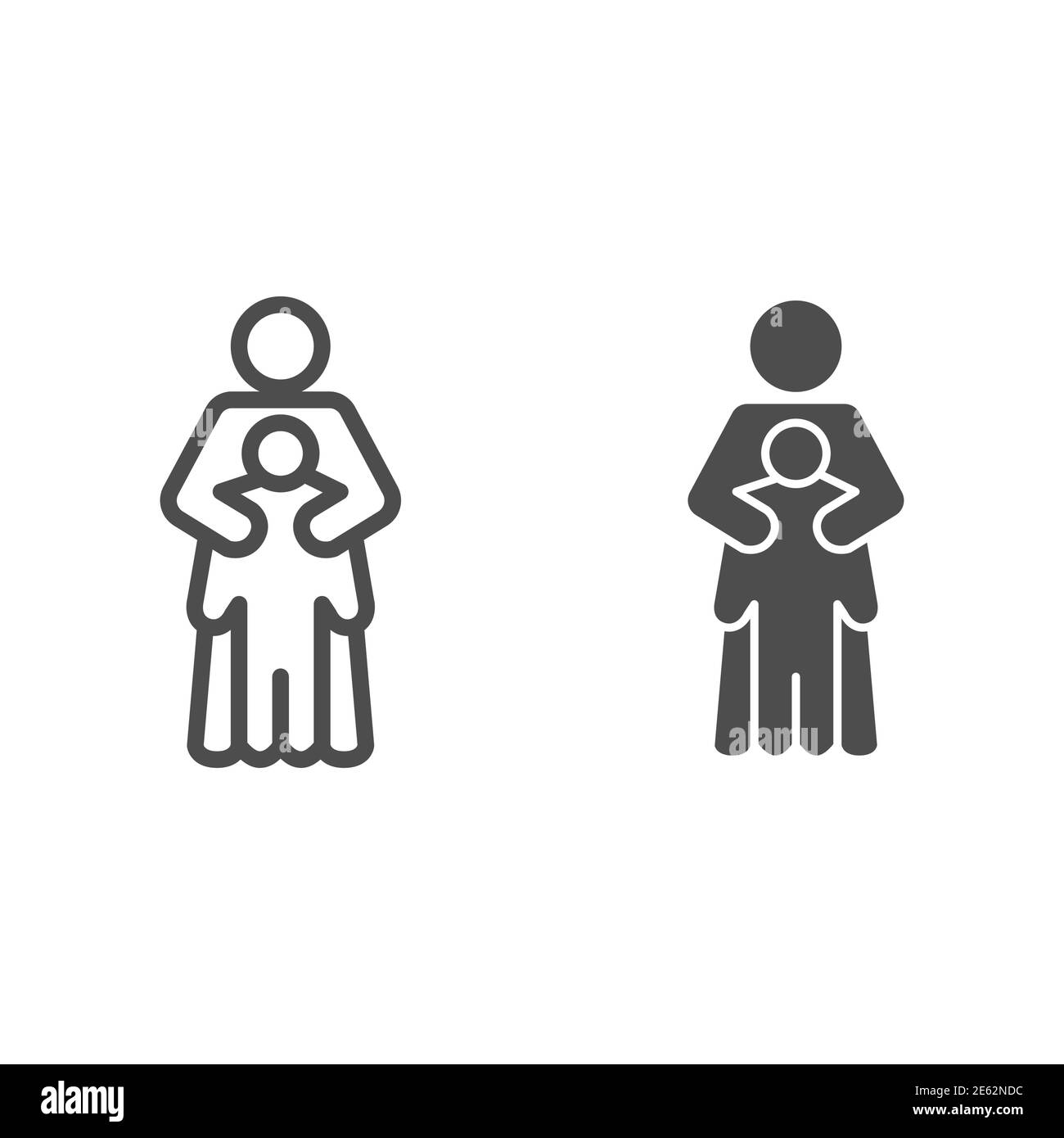 Mamma che protegge la sua linea di bambino e icona solida, 1 ° giugno bambini protezione giorno concetto, madre abbracci figlio vettore segno su sfondo bianco, cura della madre Illustrazione Vettoriale