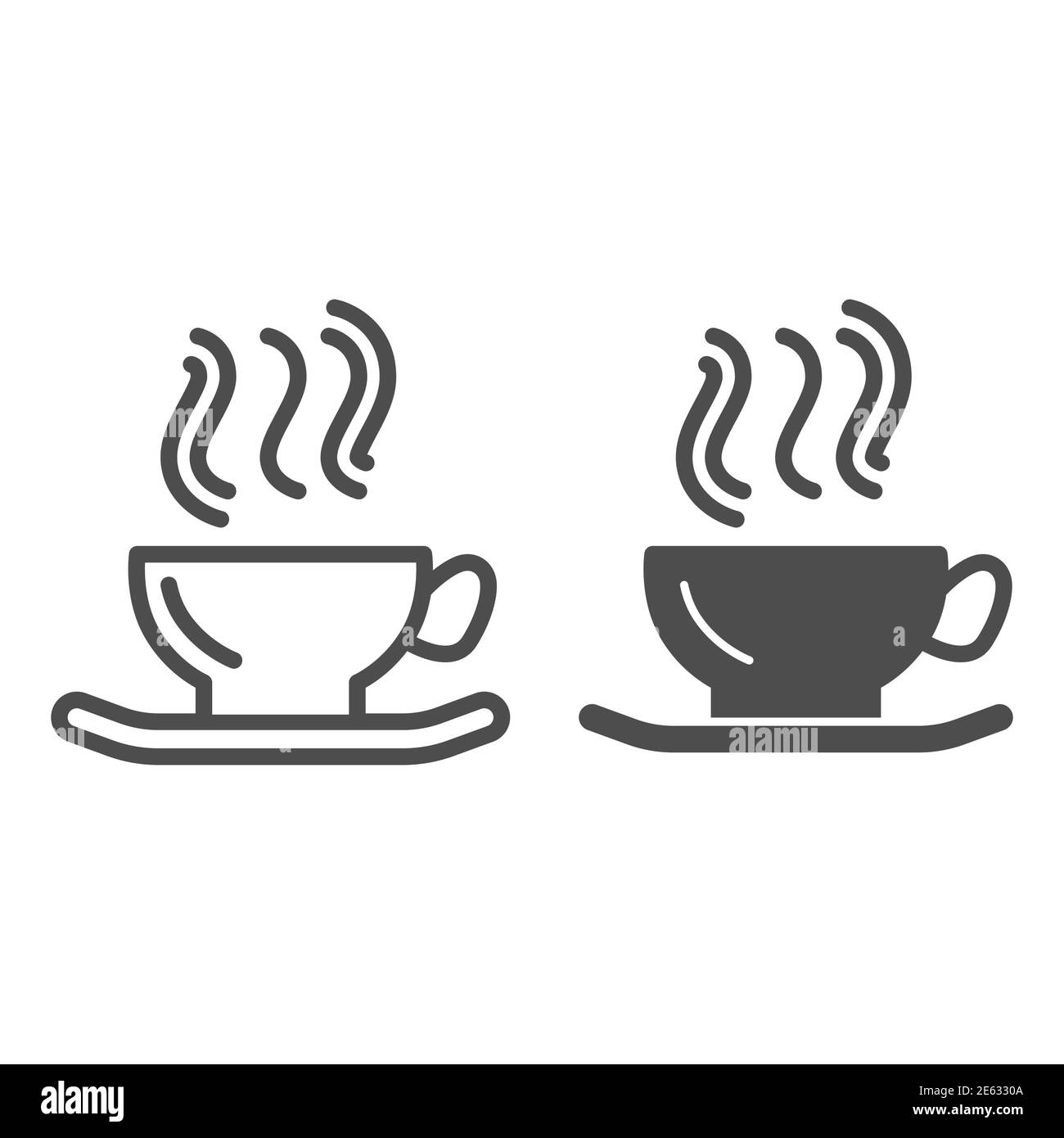 Tazza di tè caldo linea e l'icona solida, concetto di casa per fermare il coronavirus, rimanere a casa in pandemia e bere bevande calde segno su sfondo bianco, tazza di caffè Illustrazione Vettoriale