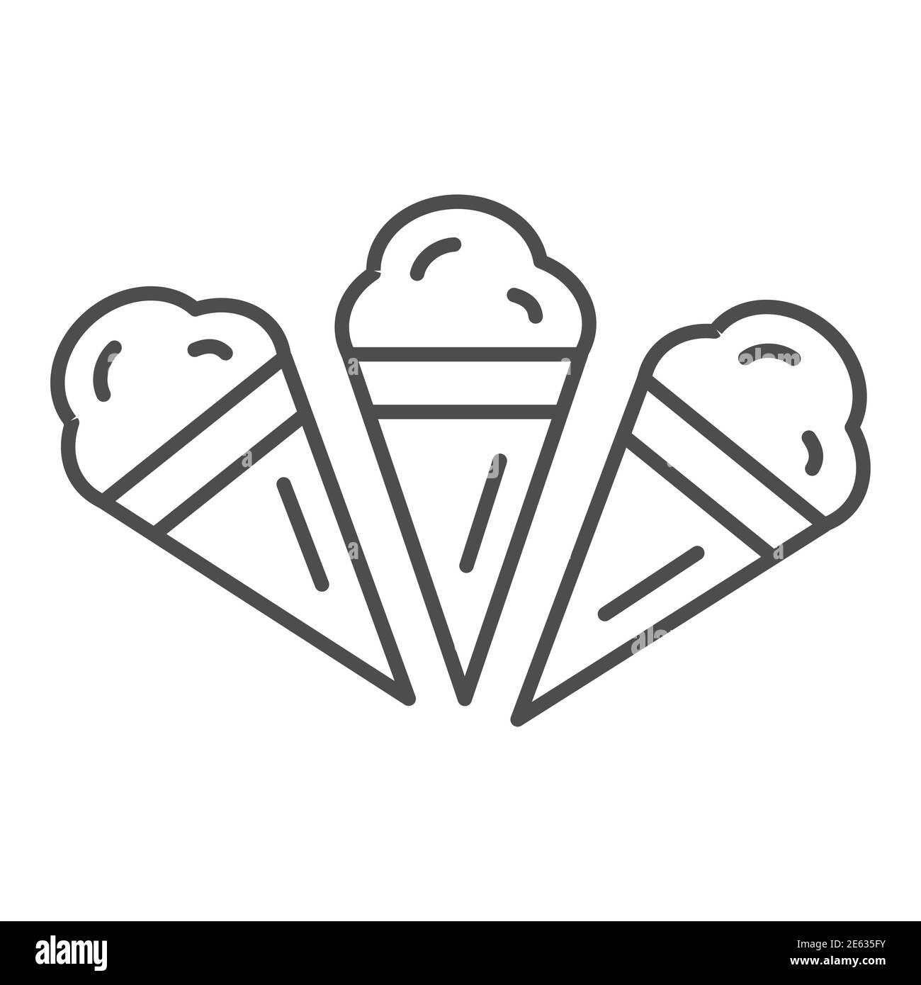 Tre gelati icona linea sottile, Summer Concept, set di coni gelato segno su sfondo bianco, gelato icona in stile contorno per mobile Concept Illustrazione Vettoriale