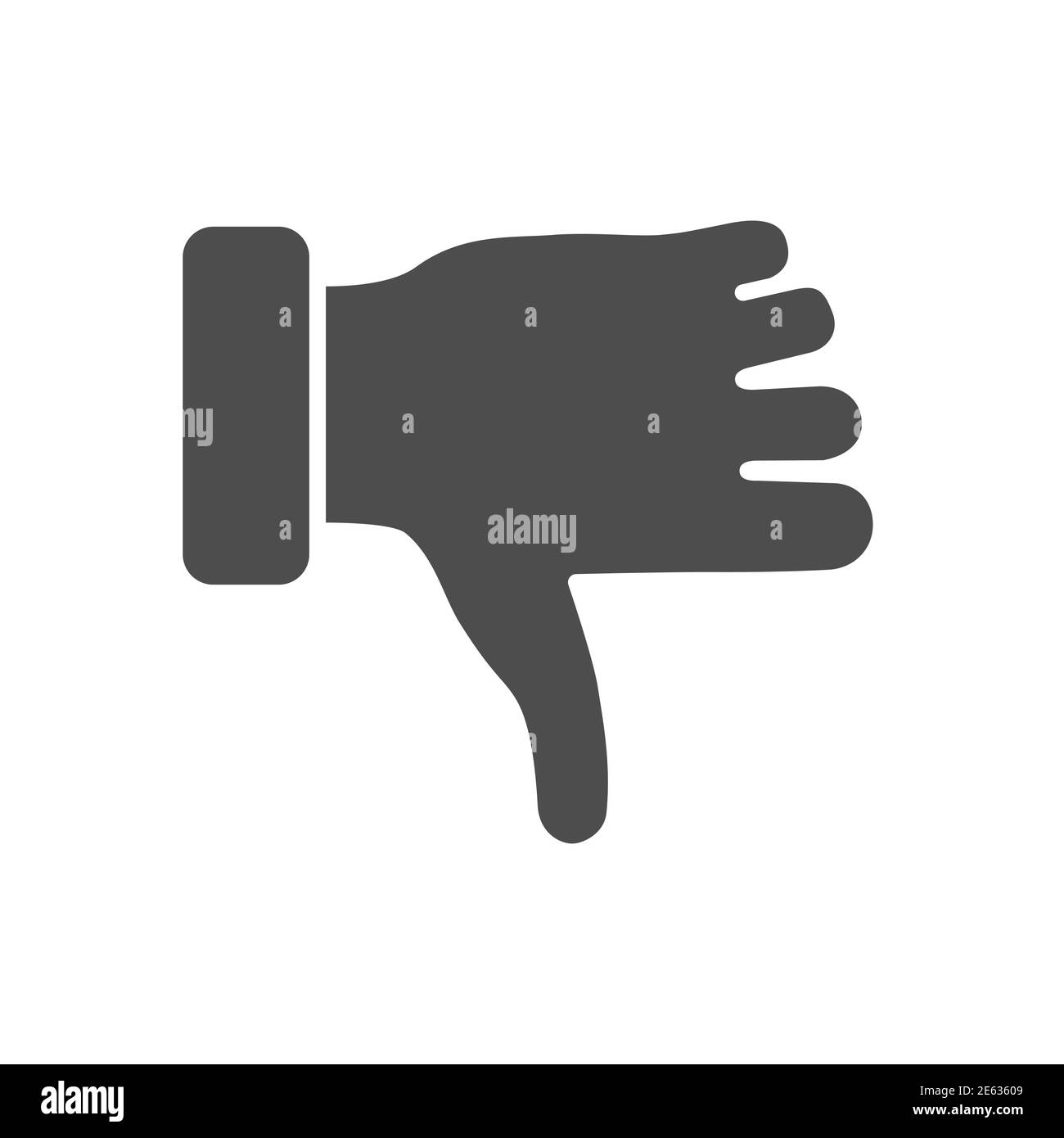 Icona del solido del gesto dissimile, concetto dei gesti, segno del dito del pollice in basso su sfondo bianco, a differenza dell'icona del gesto nello stile glifo per il concetto mobile e. Illustrazione Vettoriale