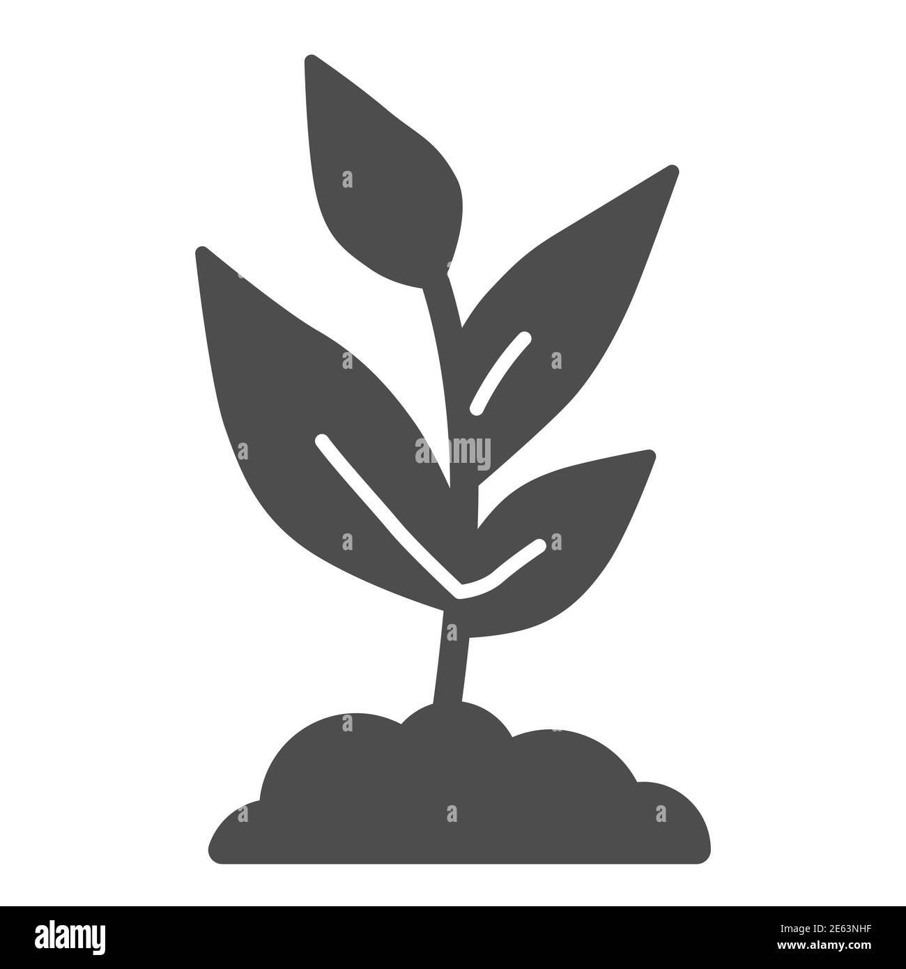 Icona giovane crescita solida, concetto di agricoltura, Sprout con molte foglie segno su sfondo bianco, pianta crescente icona in stile glifo per il concetto mobile Illustrazione Vettoriale
