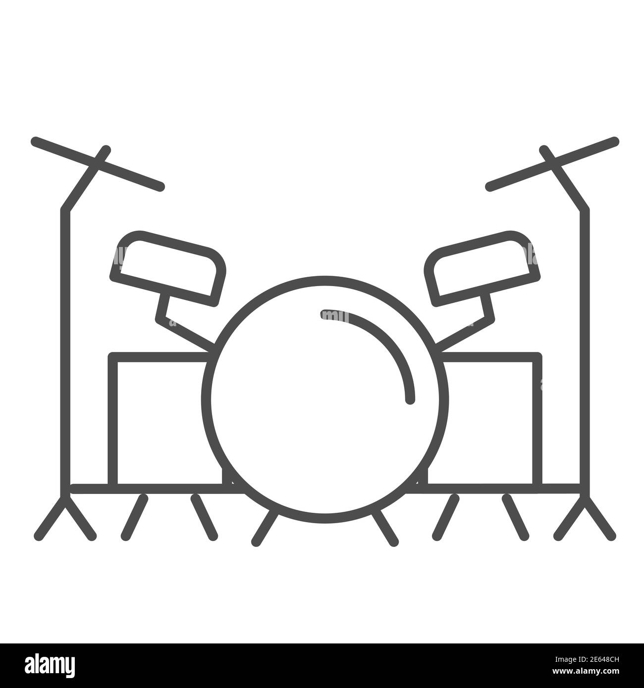 Icona della linea sottile della batteria, concetto del festival musicale, segno del drum set su sfondo bianco, icona del drum kit in stile outline per il concept mobile e il web design Illustrazione Vettoriale