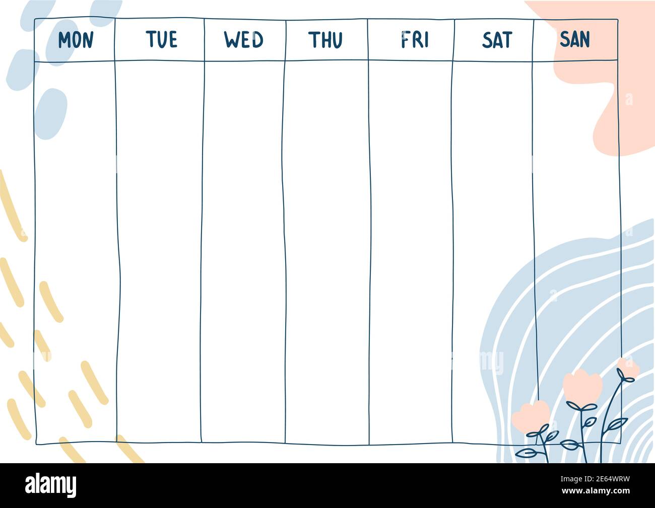 Calendario settimanale astratto motivo floreale Doodle stile. Illustrazione vettoriale Illustrazione Vettoriale