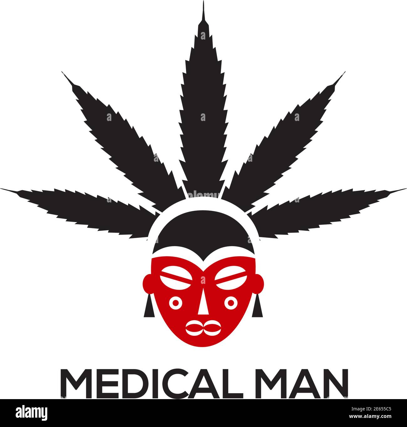 Tradizionale disegno del logo medico indiano con foglia di cannabis e modello del logo indiano del carattere Illustrazione Vettoriale