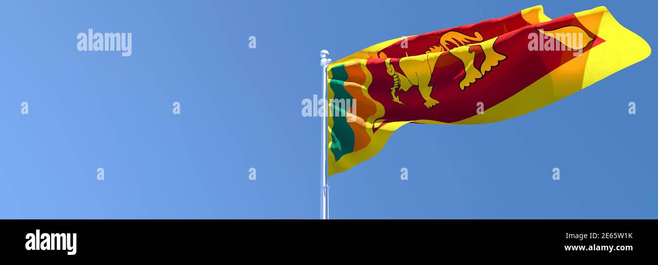 Rappresentazione in 3D della bandiera nazionale dello Sri Lanka che vacilla nel vento Foto Stock