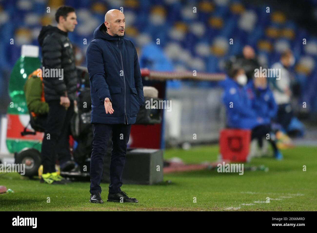 Il coach italiano Vincenzo Italiano si presenta durante la partita di calcio della Coppa Italia SSC Napoli Spezia. SpeziaÕs Napoli ha vinto 4-2. Foto Stock