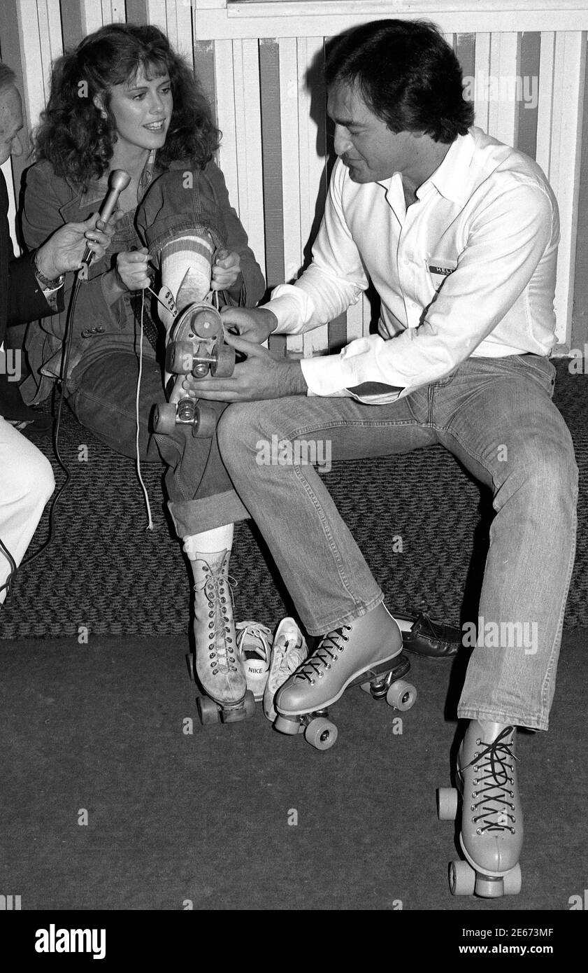 PAM Dawber e l'attore Bill Paxton a Flippers Roller Boogie Palazzo a West Hollywood intorno agli anni '70 Foto Stock