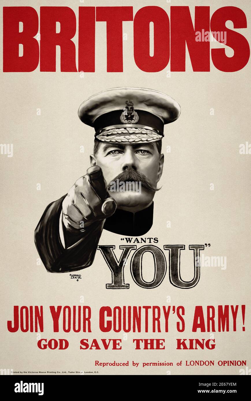 Britons Regno Unito UK storico classico vintage iconico Kitchener vuole che si reclutano propaganda poster moderna riproduzione. Ti voglio Foto Stock