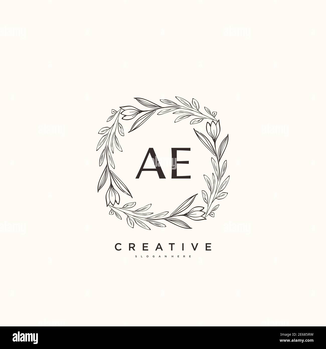 AE Beauty Vector primo logo, scrittura a mano logo della firma iniziale, matrimonio, moda, gioielli, boutique, floreale e botanico con modello creativo Illustrazione Vettoriale