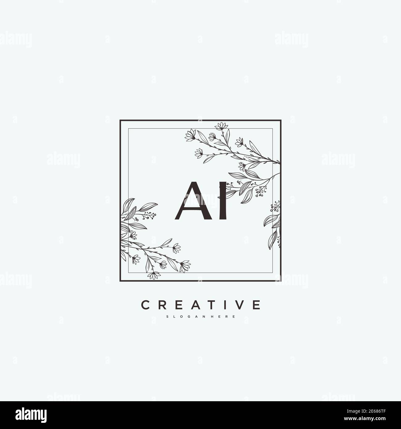 Ai Beauty Vector primo logo art, calligrafia logo di firma iniziale, matrimonio, moda, gioielli, boutique, floreale e botanico con temp creativa Illustrazione Vettoriale