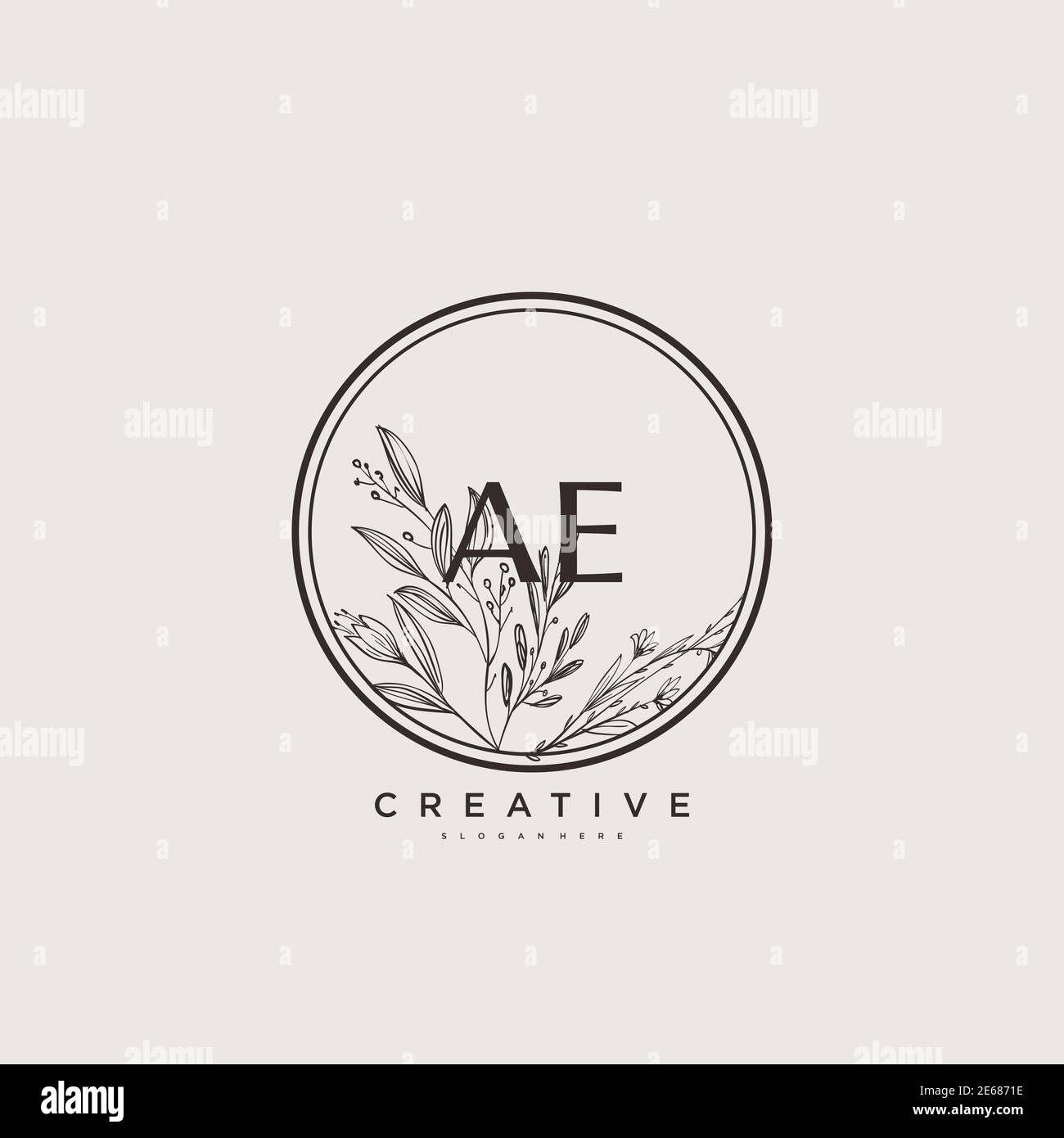 AE Beauty Vector primo logo, scrittura a mano logo della firma iniziale, matrimonio, moda, gioielli, boutique, floreale e botanico con modello creativo Illustrazione Vettoriale