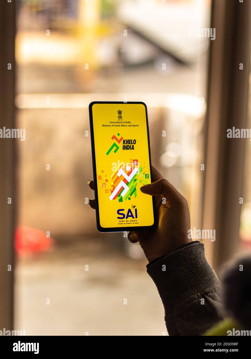 Assam, india - 31 Gennaio 2021 : il logo dell'app Khelo India sull'immagine dello schermo del telefono. Foto Stock