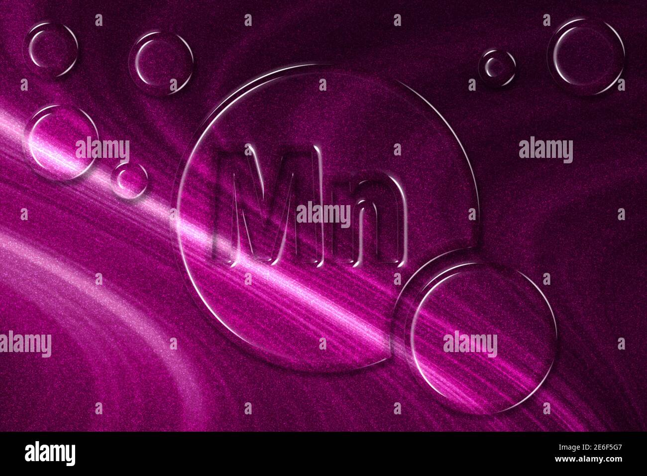 Elemento Mn manganese, integratore alimentare con complesso di vitamina minerale, fondo magenta Foto Stock