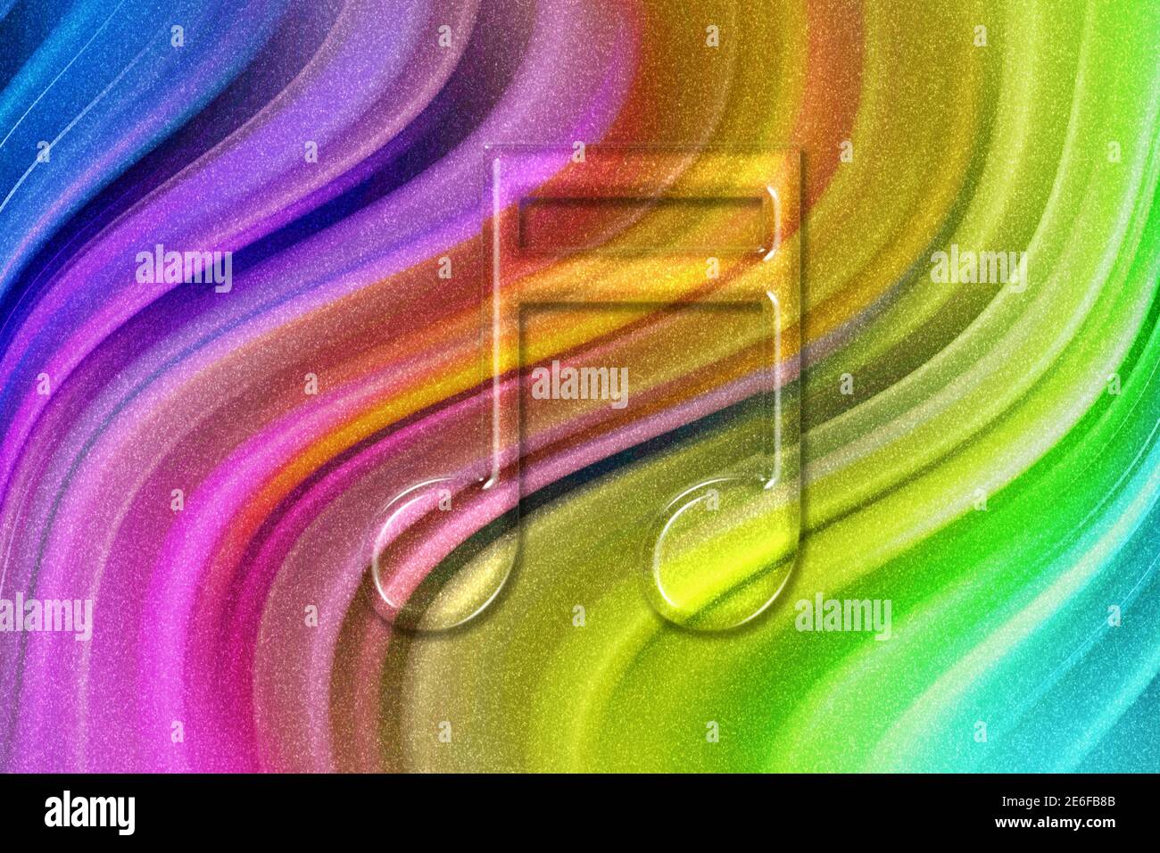 Beamed XVI nota simbolo, Musica sfondo, rainbow glitter sfondo Foto Stock