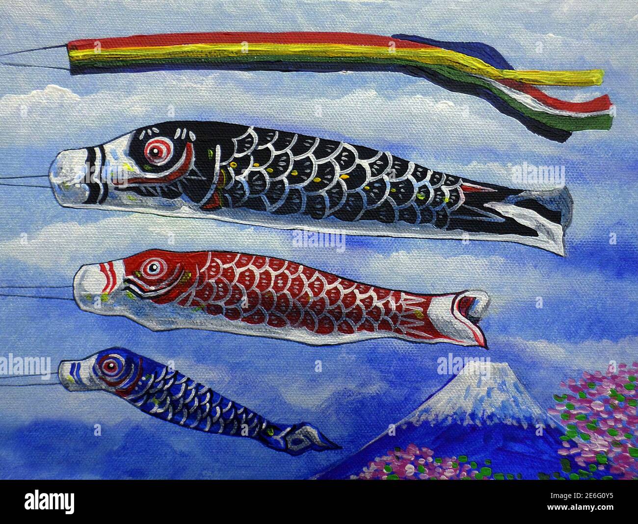 Arte pittura acrilico colore Koi-no-bori Festival , fantasia carpa , koi , giappone Foto Stock