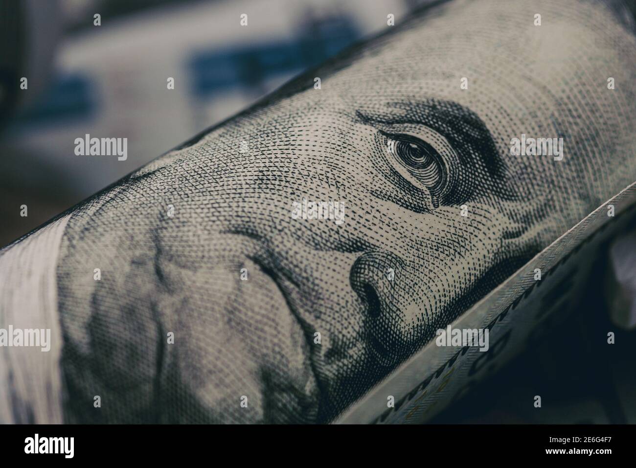 Primo piano il volto di Franklin su un centinaio di dollari Foto Stock