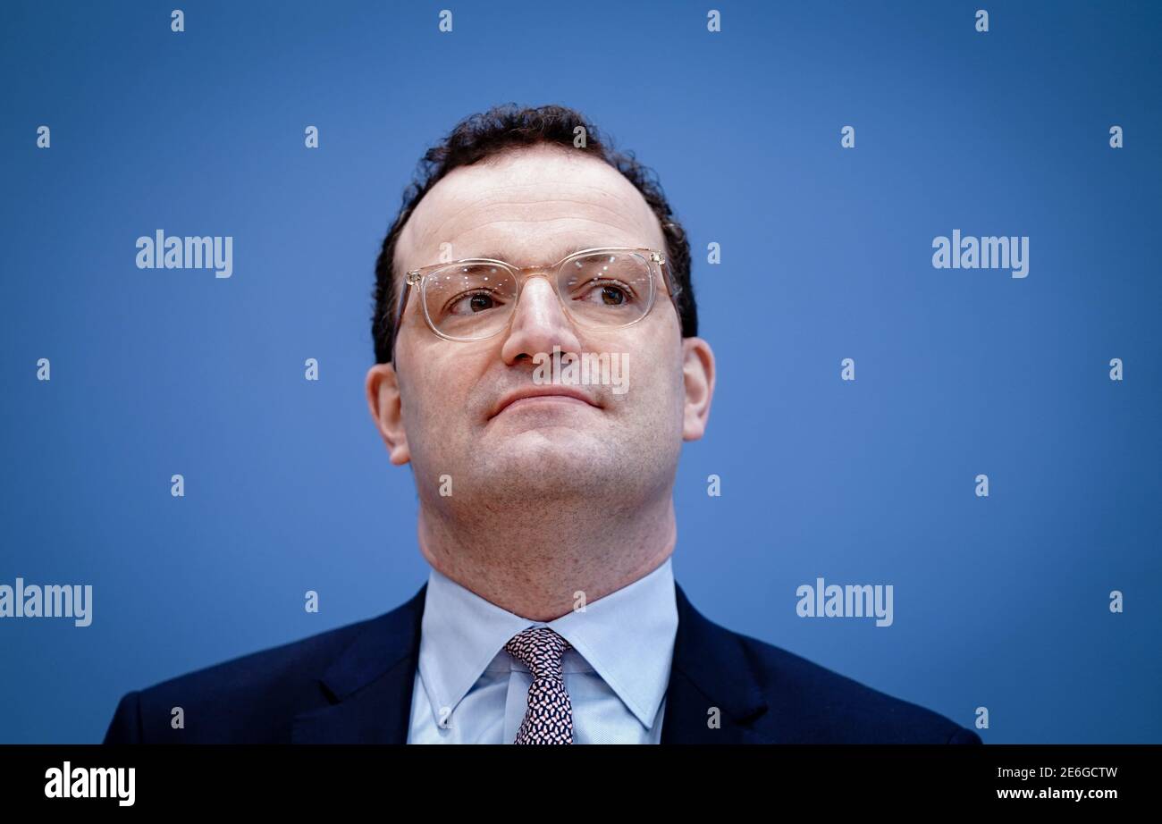 Berlino, Germania. 29 gennaio 2021. Jens Spahn (CDU), Ministro federale della sanità, tiene una conferenza stampa sulla situazione attuale della pandemia di Corona alla Conferenza federale della stampa. Credit: Kay Nietfeld/dpa/Alamy Live News Foto Stock
