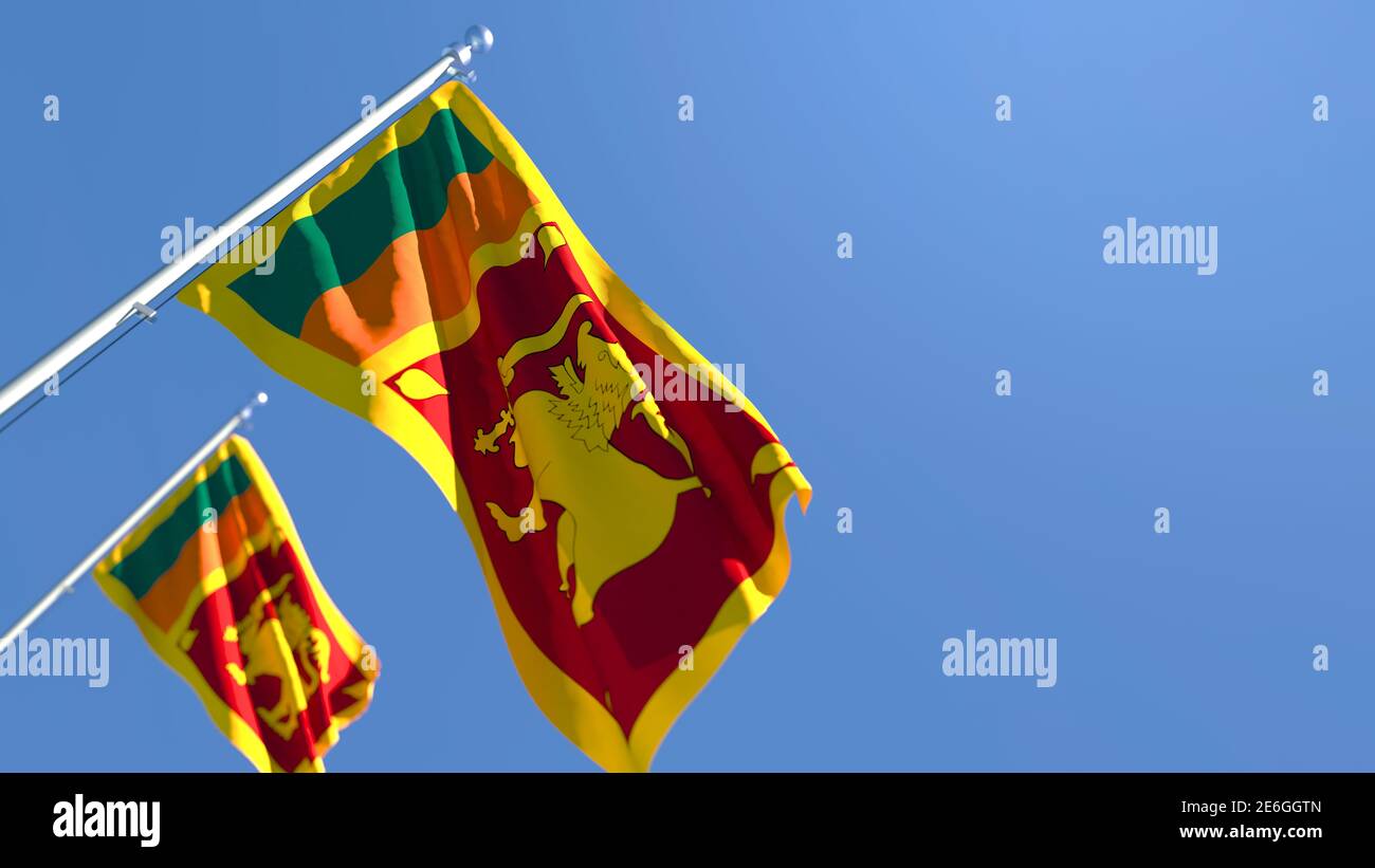 Rappresentazione in 3D della bandiera nazionale dello Sri Lanka che vacilla nel vento Foto Stock