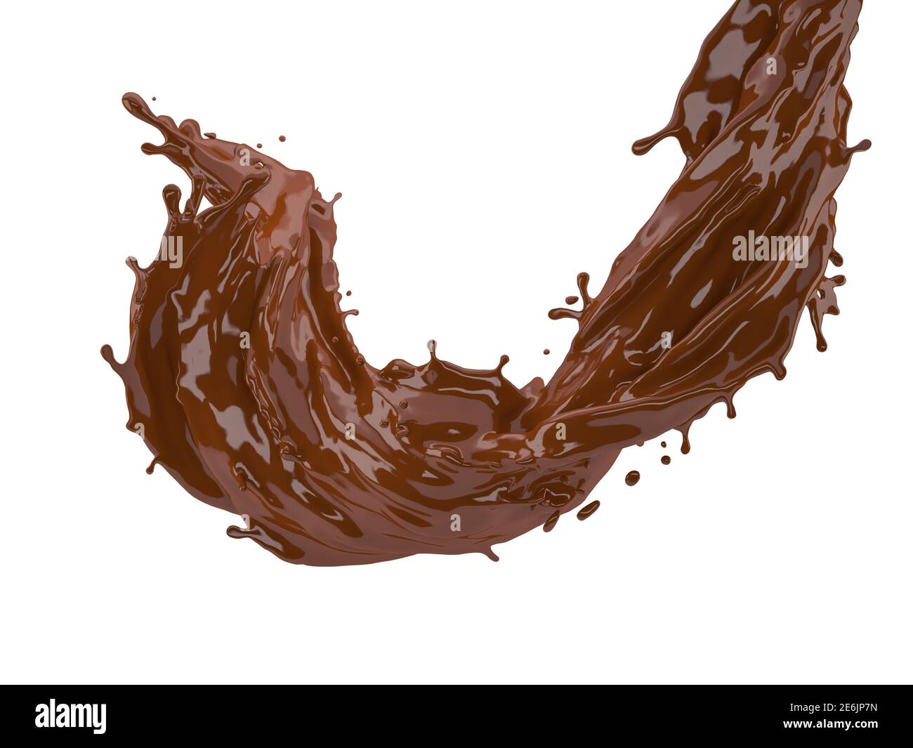 illustrazione 3d di schizzi di cioccolato su sfondo bianco con ritaglio percorso Foto Stock