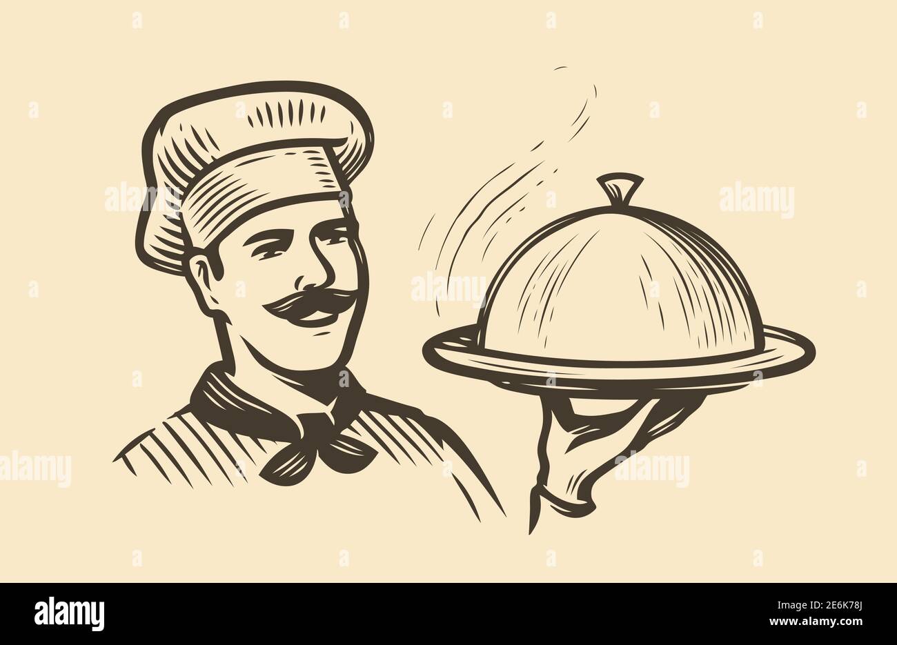 Piatto dello chef. Ristorante, concetto di cibo schizzo vintage illustrazione vettoriale Illustrazione Vettoriale