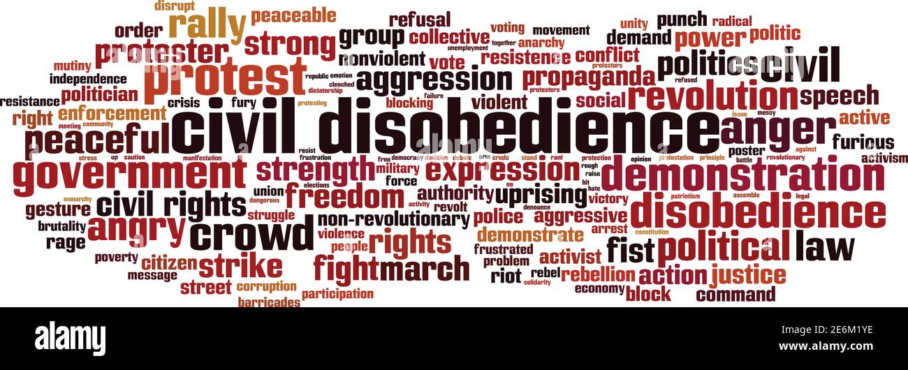 Concetto di nube di parola di disobbedienza civile. Collage fatto di parole sulla disobbedienza civile. Illustrazione vettoriale Illustrazione Vettoriale
