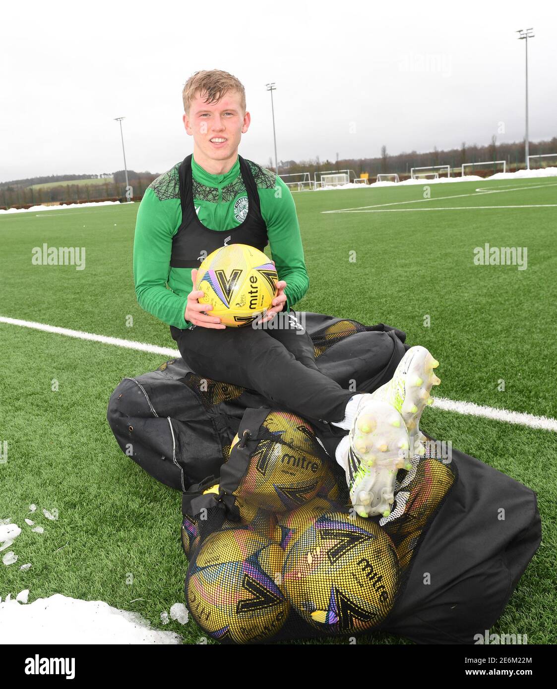 Tranent, Ormiston, East Lothian.Scotland. UK .29 Gennaio 21 sessione di addestramento Hibernian Josh Doig per la partita del Campionato Scozzese contro Dundee Utd. Credit: eric mcowat/Alamy Live News Foto Stock