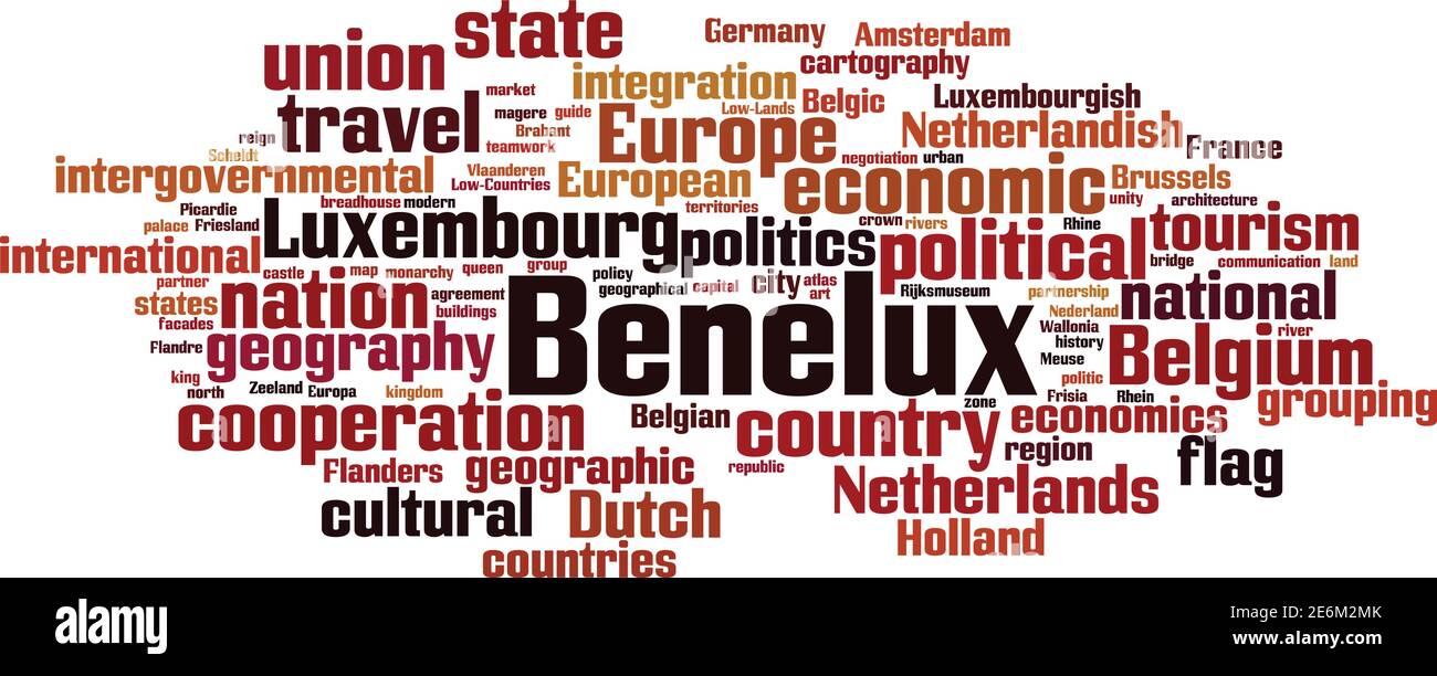 Concetto di nuvola di parole Benelux. Collage fatto di parole sul Benelux. Illustrazione vettoriale Illustrazione Vettoriale