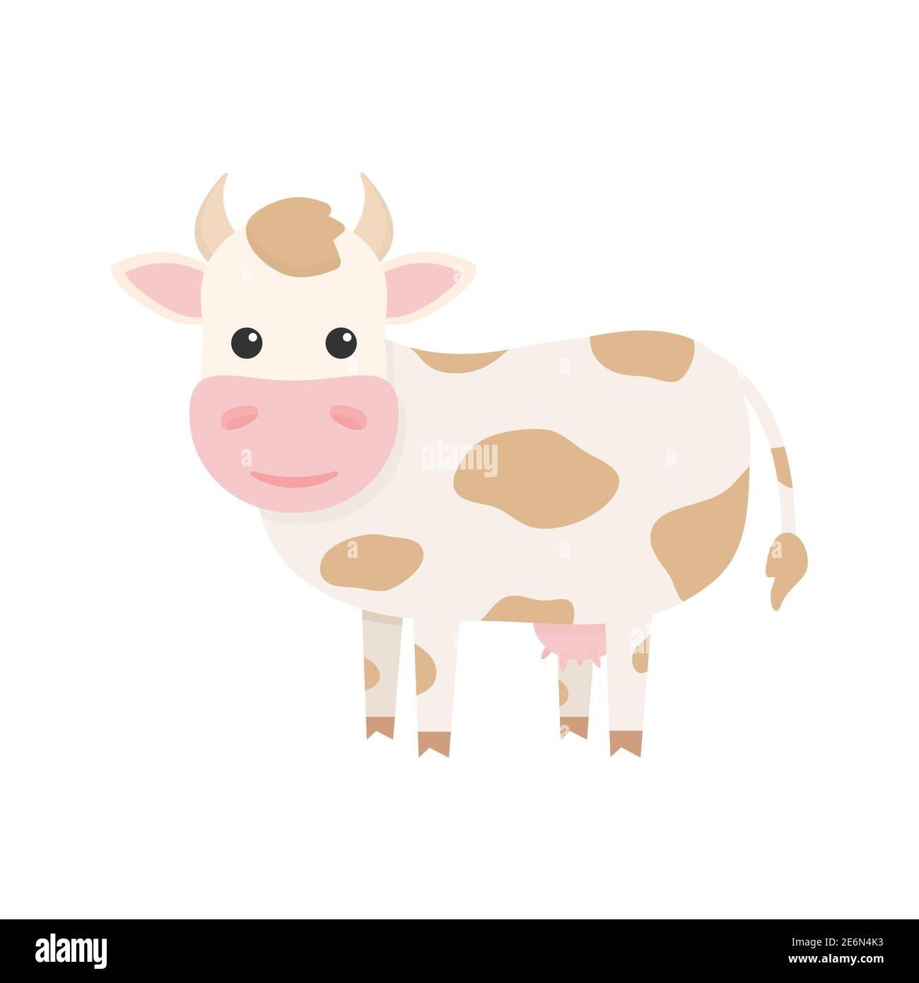 Carino carino mucca carino. Fattoria animale cartone animato. Illustrazione vettoriale isolata in bianco Illustrazione Vettoriale