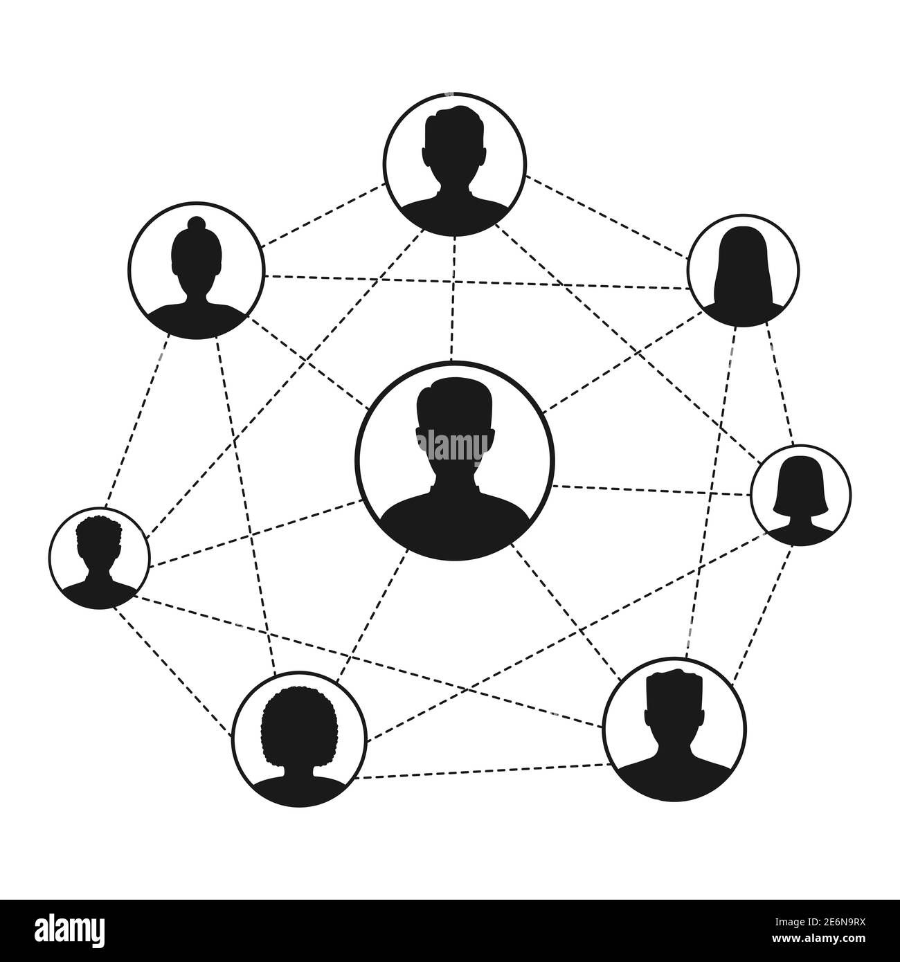 Sistema di social network che collega le persone. Astratto mondo di social network collegare persone icone relazione vettore illustrazione isolato su bianco. Illustrazione Vettoriale