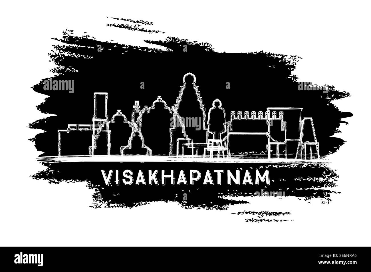 Visakhapatnam India City Skyline Silhouette. Schizzo disegnato a mano. Concetto di viaggio d'affari e turismo con architettura storica. Illustrazione vettoriale. Illustrazione Vettoriale