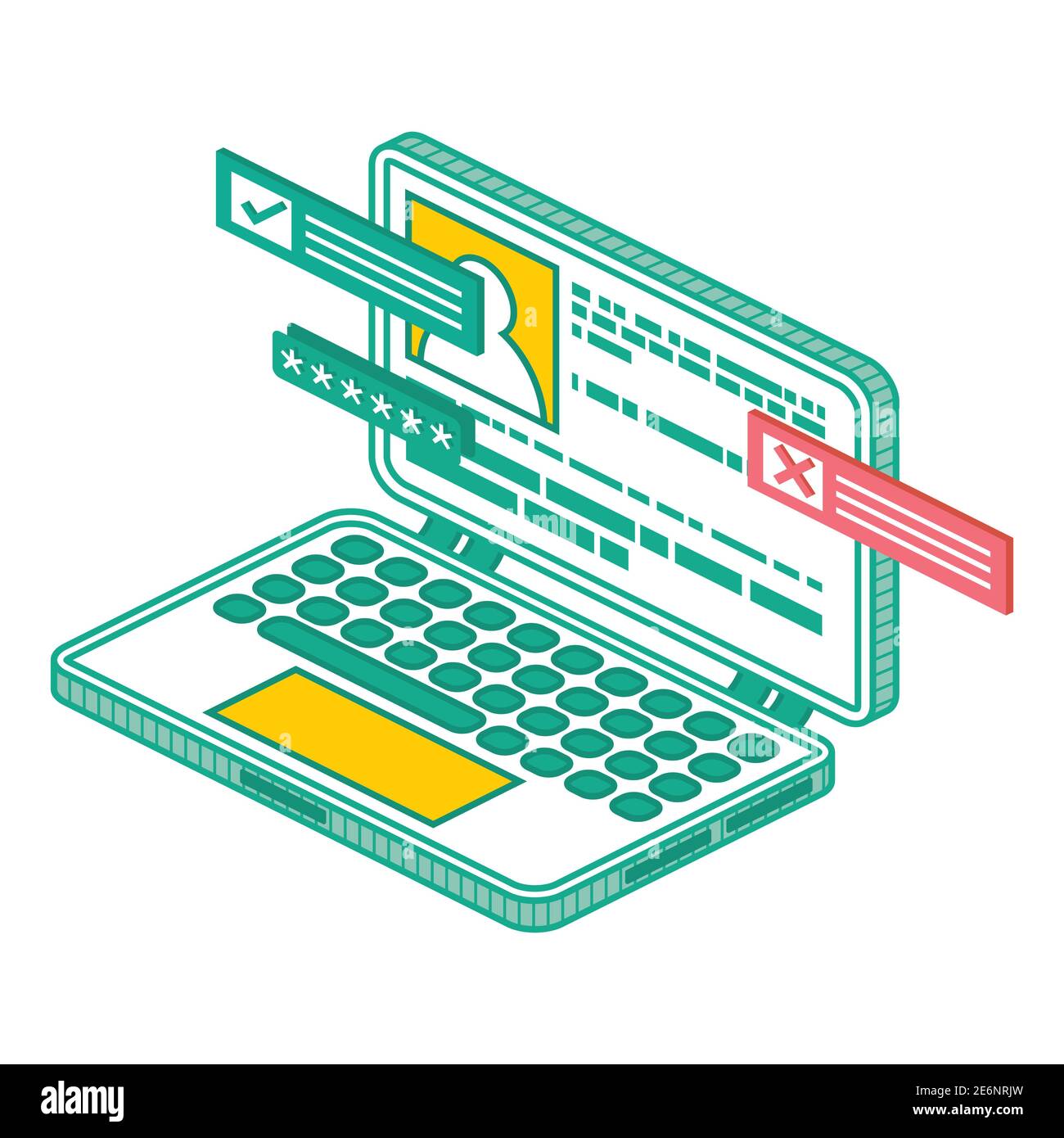 Computer portatile Isometrico moderno. Illustrazione vettoriale. Dispositivo elettronico 3d a profilo isolato. Illustrazione Vettoriale