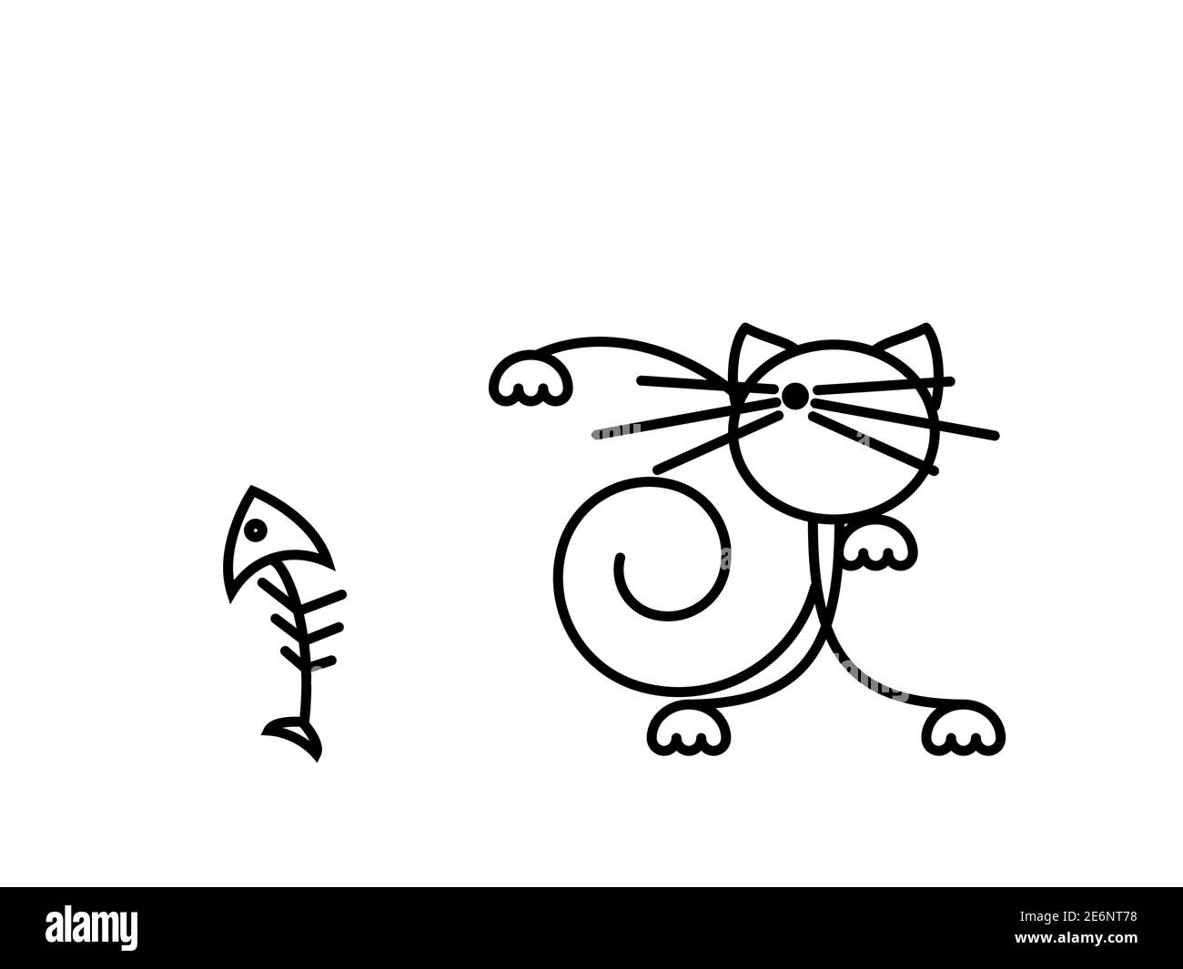 Stampa Cat. Gattino divertente che gioca con un pesce. Illustrazione minimalista Art. Illustrazione Vettoriale