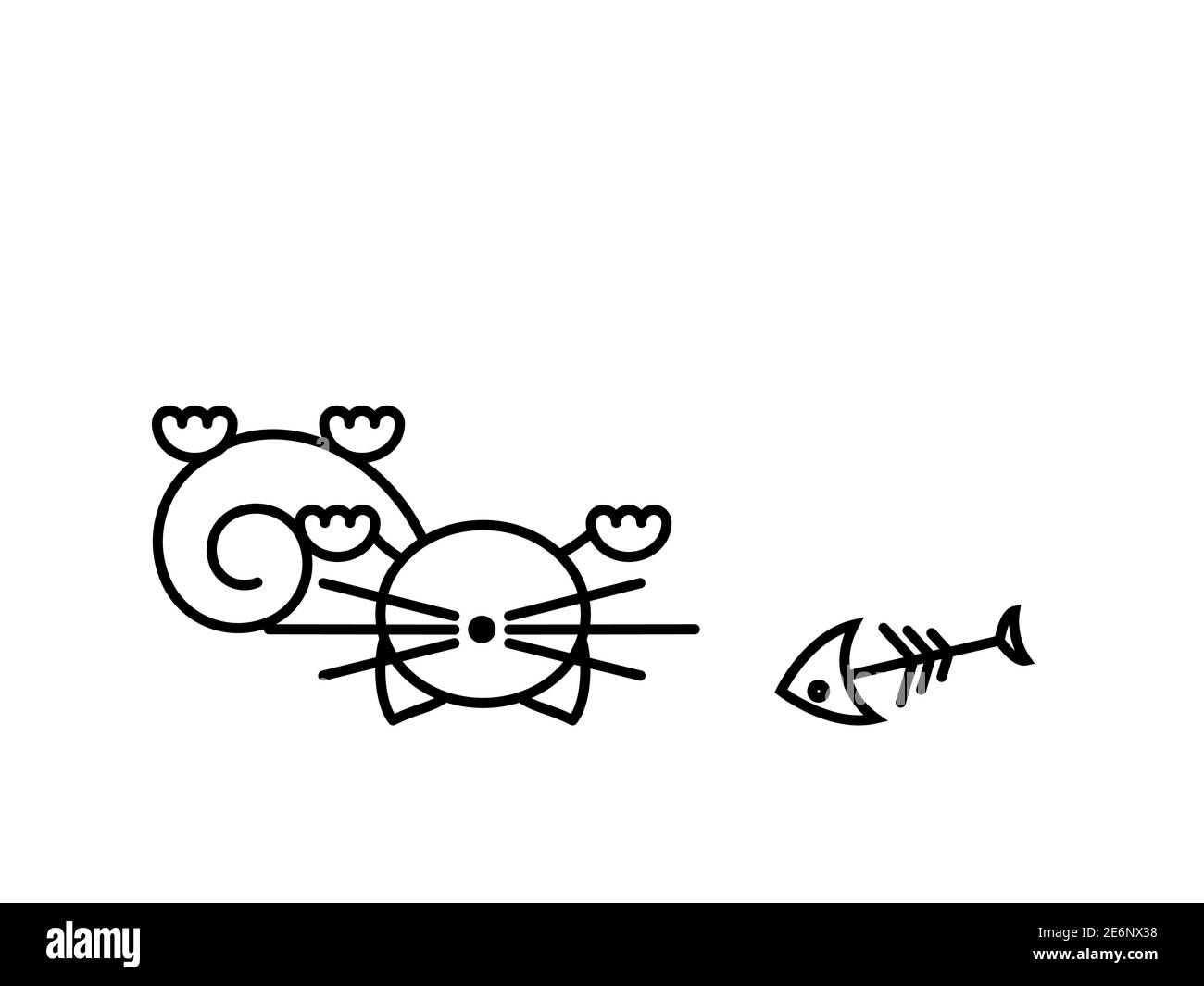 Stampa Cat. Gattino divertente che gioca con un pesce. Illustrazione minimalista Art. Illustrazione Vettoriale