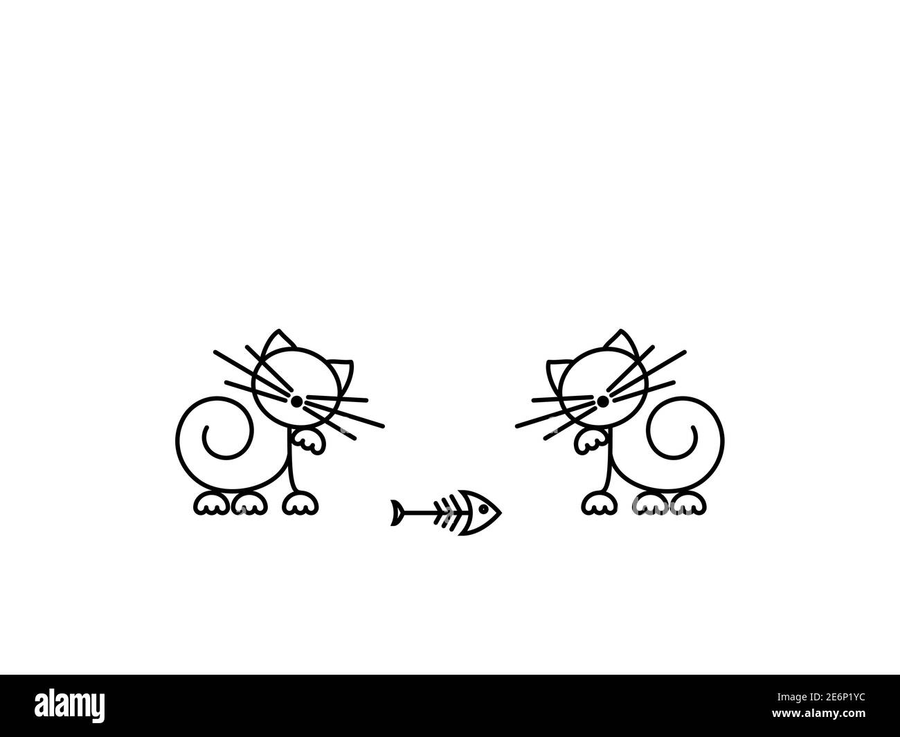 Stampa Cat. Gattini divertenti che giocano con un pesce. Illustrazione minimalista Art. Illustrazione Vettoriale