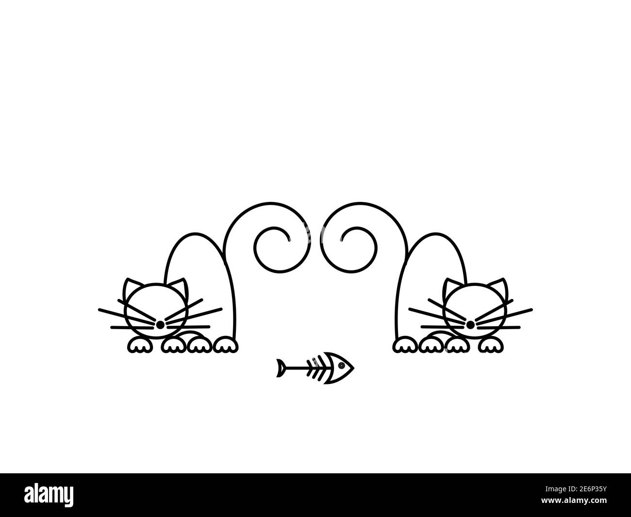 Stampa Cat. Gattini divertenti che giocano con un pesce. Illustrazione minimalista Art. Illustrazione Vettoriale