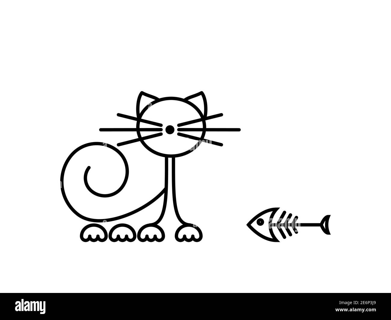 Stampa Cat. Gattino divertente che gioca con un pesce. Illustrazione minimalista Art. Illustrazione Vettoriale