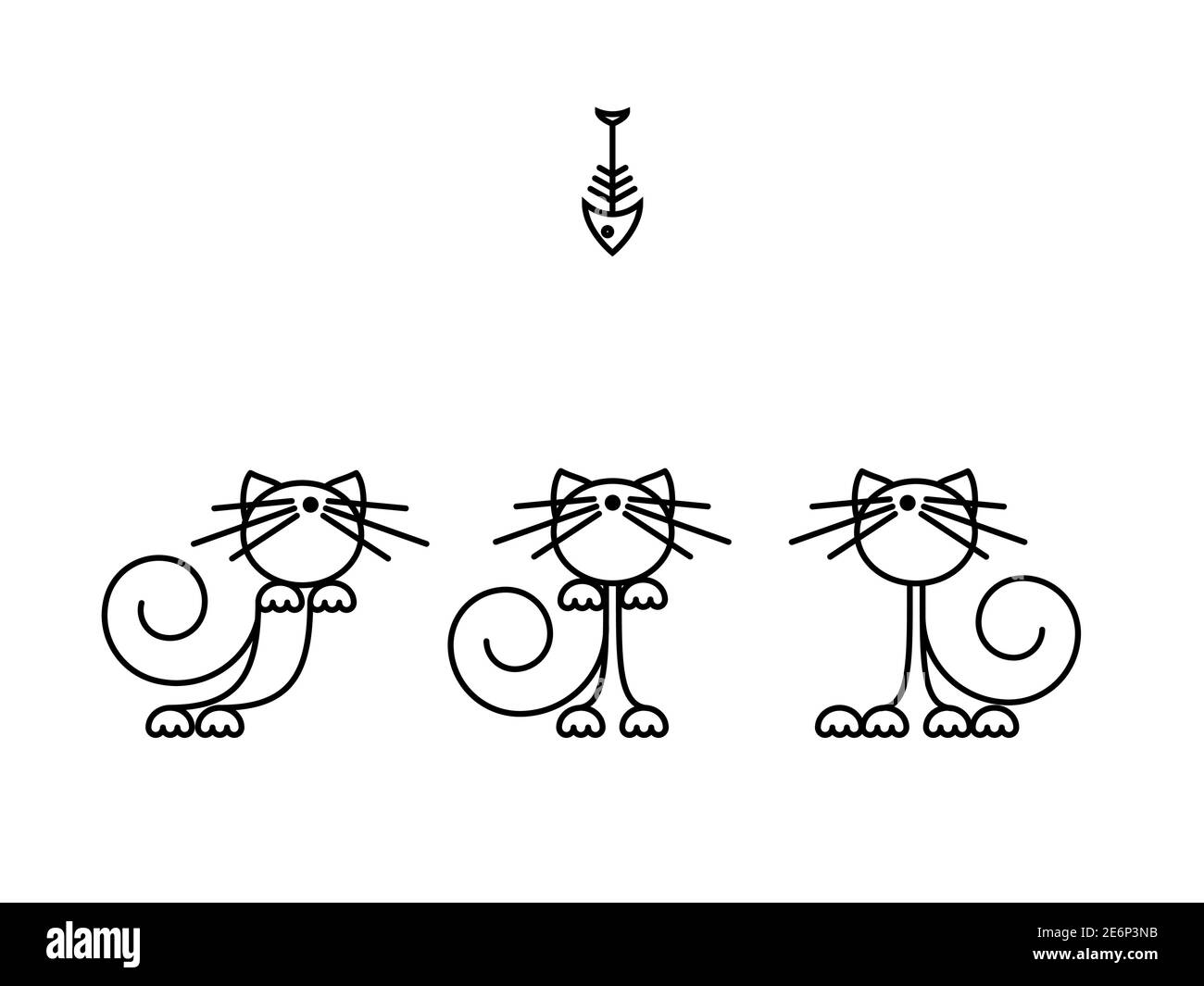 Stampa Cat. Gattini divertenti che giocano con un pesce. Illustrazione minimalista Art. Illustrazione Vettoriale