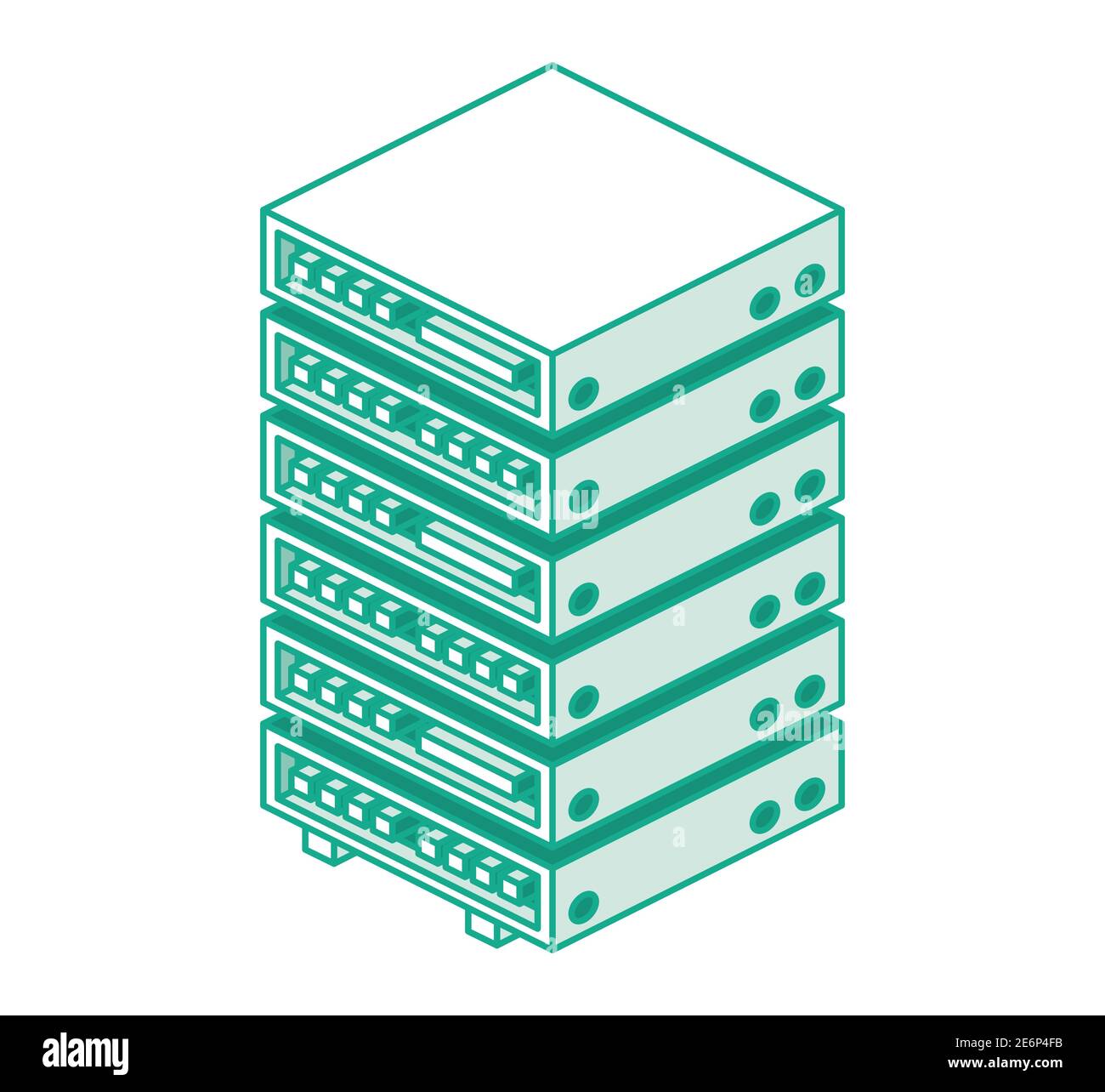 Oggetto contorno isometrico rack server isolato su bianco. Illustrazione vettoriale. Data center. Illustrazione Vettoriale