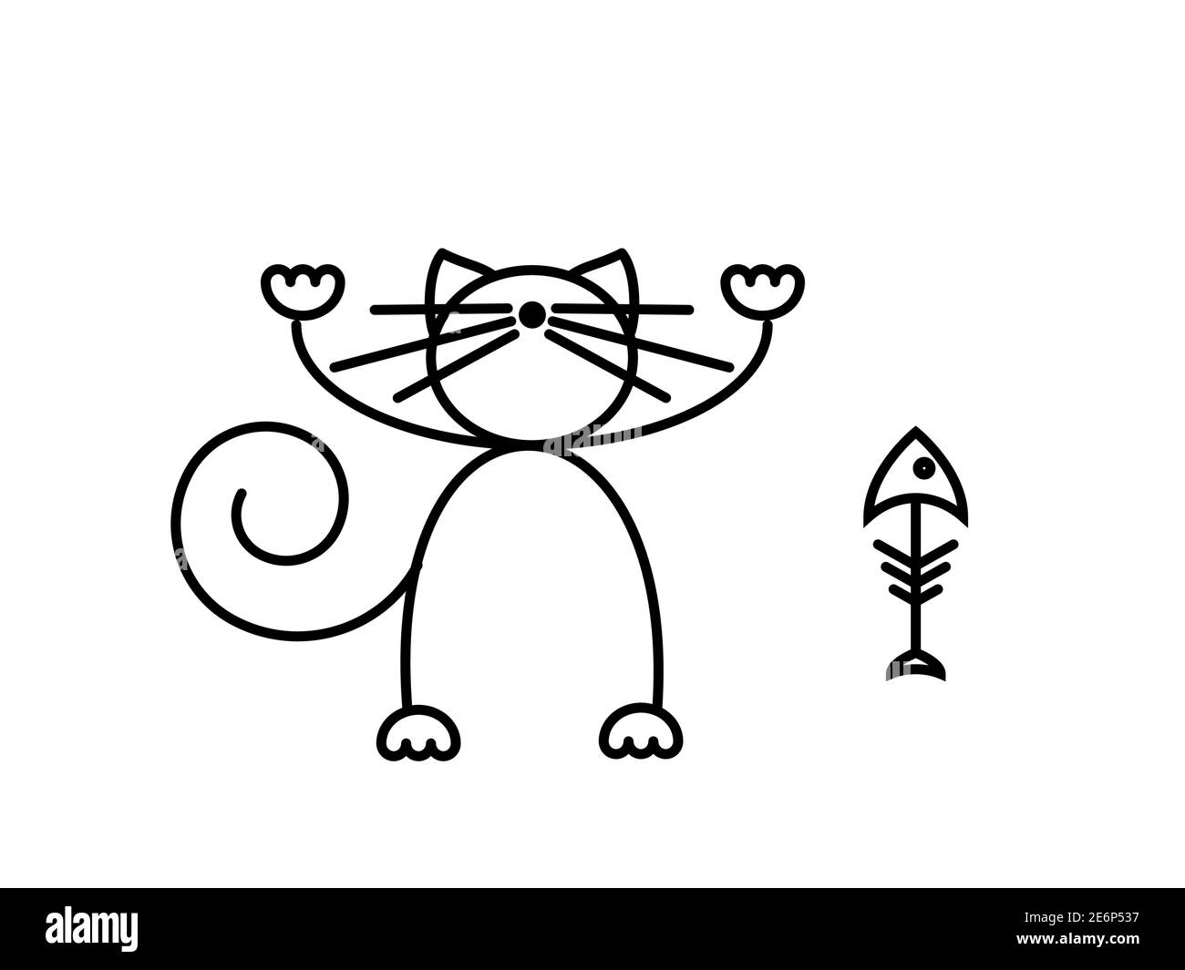 Stampa Cat. Gattino divertente che gioca con un pesce. Illustrazione minimalista Art. Illustrazione Vettoriale