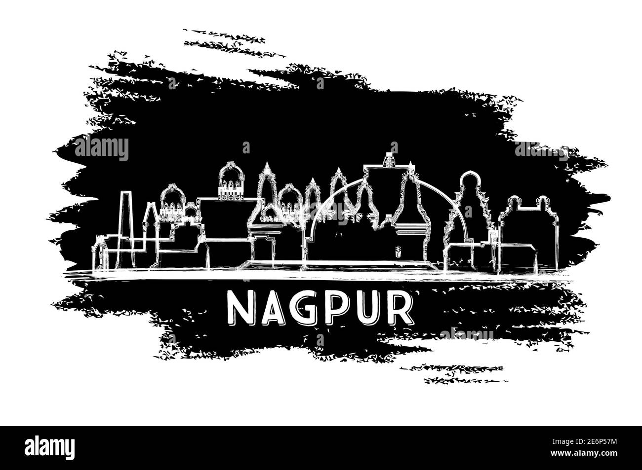 Nagpur India City Skyline Silhouette. Schizzo disegnato a mano. Concetto di viaggio d'affari e turismo con architettura storica. Illustrazione vettoriale. Illustrazione Vettoriale