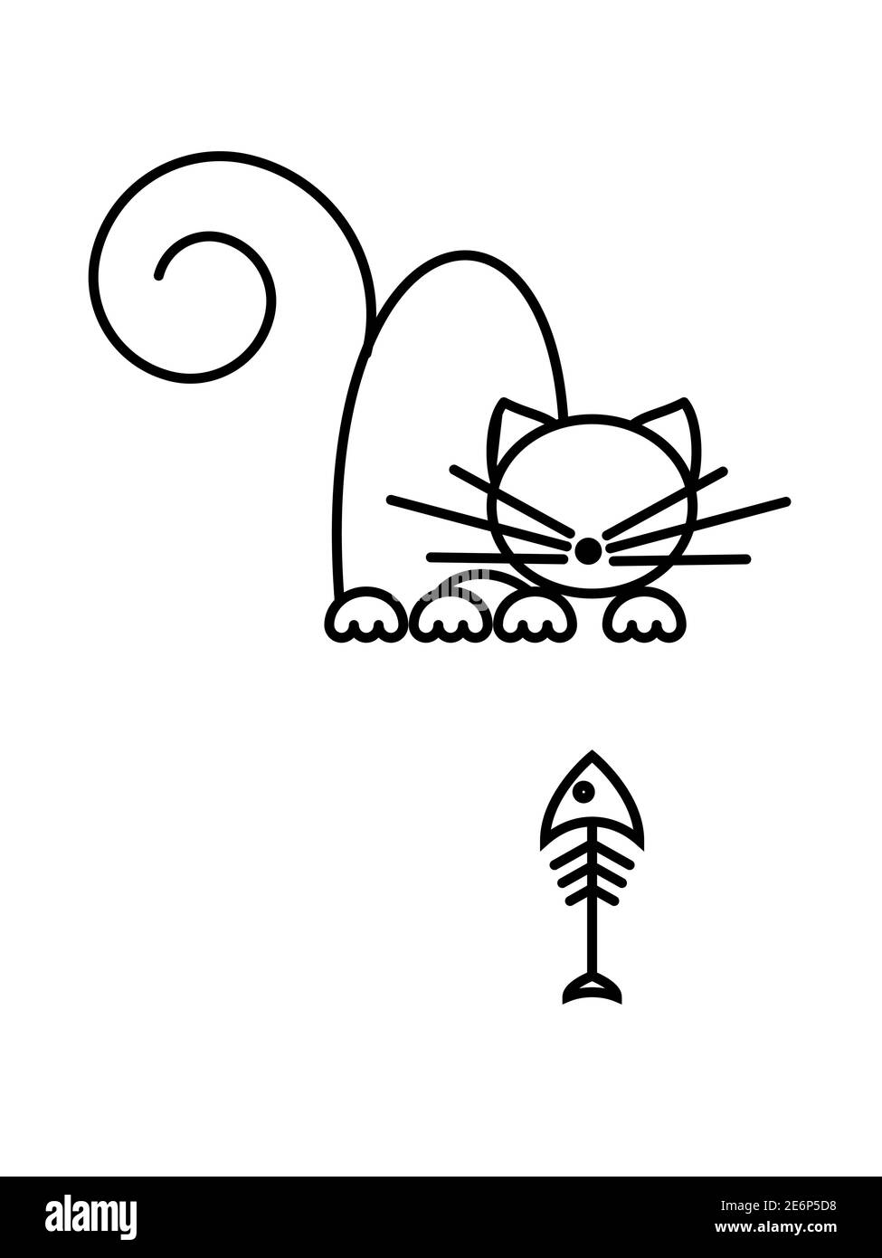 Stampa Cat. Gattino divertente che gioca con un pesce. Illustrazione minimalista Art. Illustrazione Vettoriale