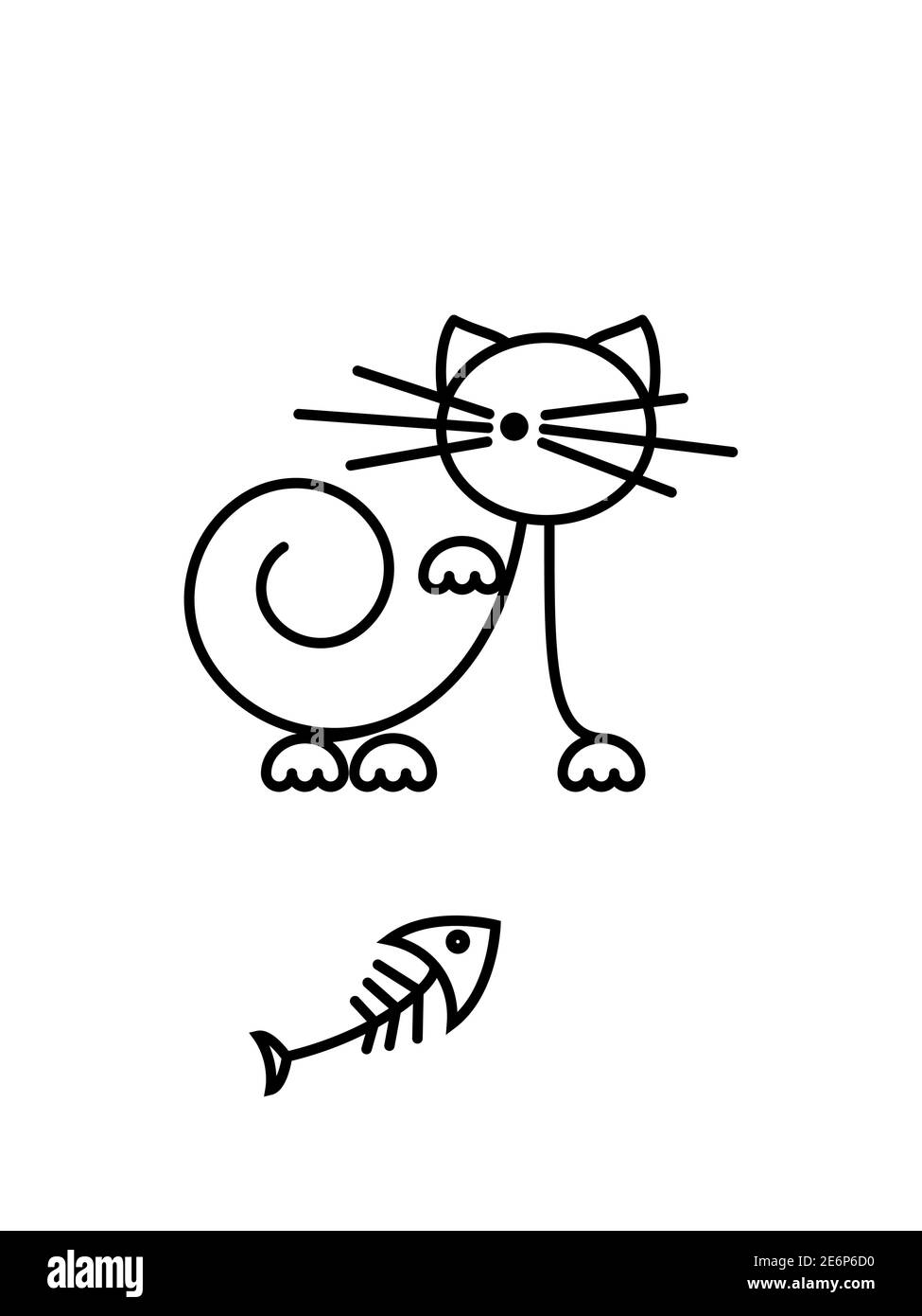 Stampa Cat. Gattino divertente che gioca con un pesce. Illustrazione minimalista Art. Illustrazione Vettoriale