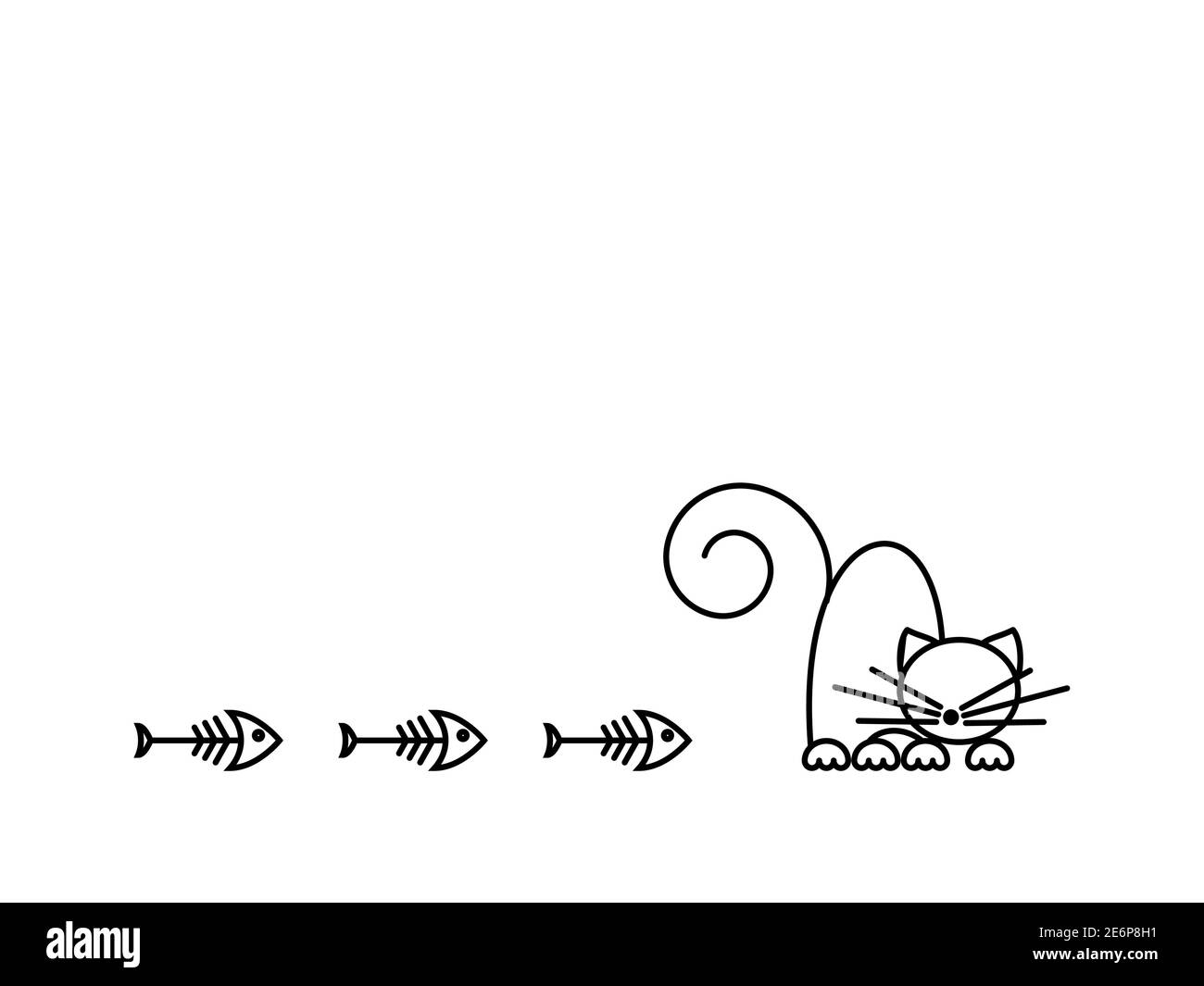 Stampa Cat. Gattino divertente che gioca con un pesce. Illustrazione minimalista Art. Illustrazione Vettoriale