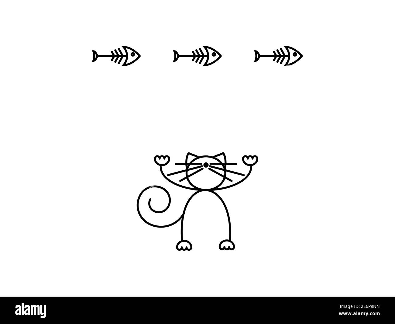 Stampa Cat. Gattino divertente che gioca con un pesce. Illustrazione minimalista Art. Illustrazione Vettoriale