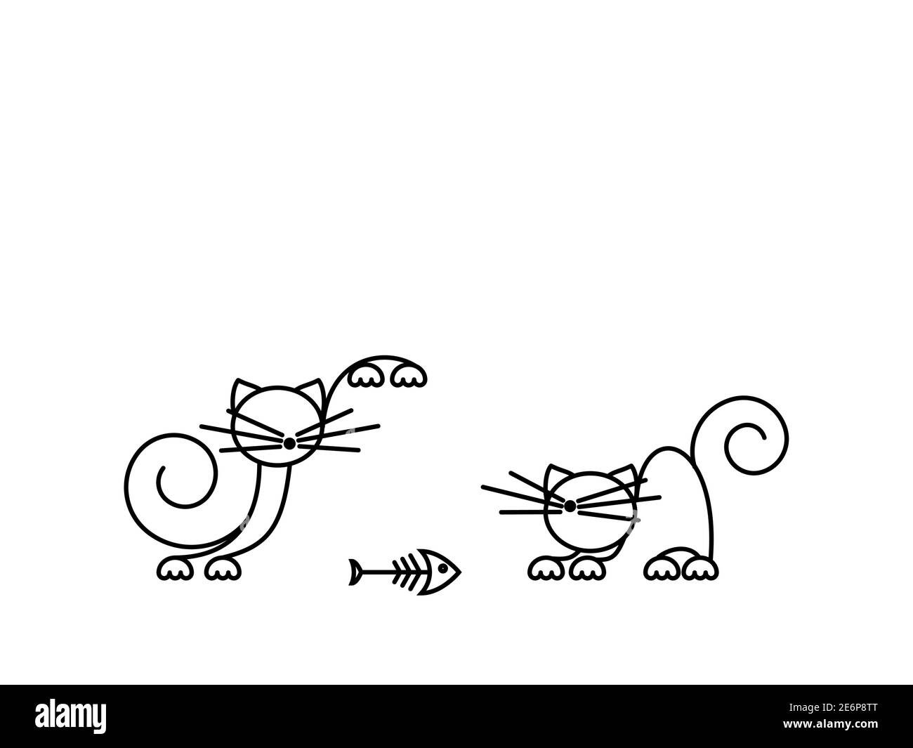 Stampa Cat. Gattini divertenti che giocano con un pesce. Illustrazione minimalista Art. Illustrazione Vettoriale