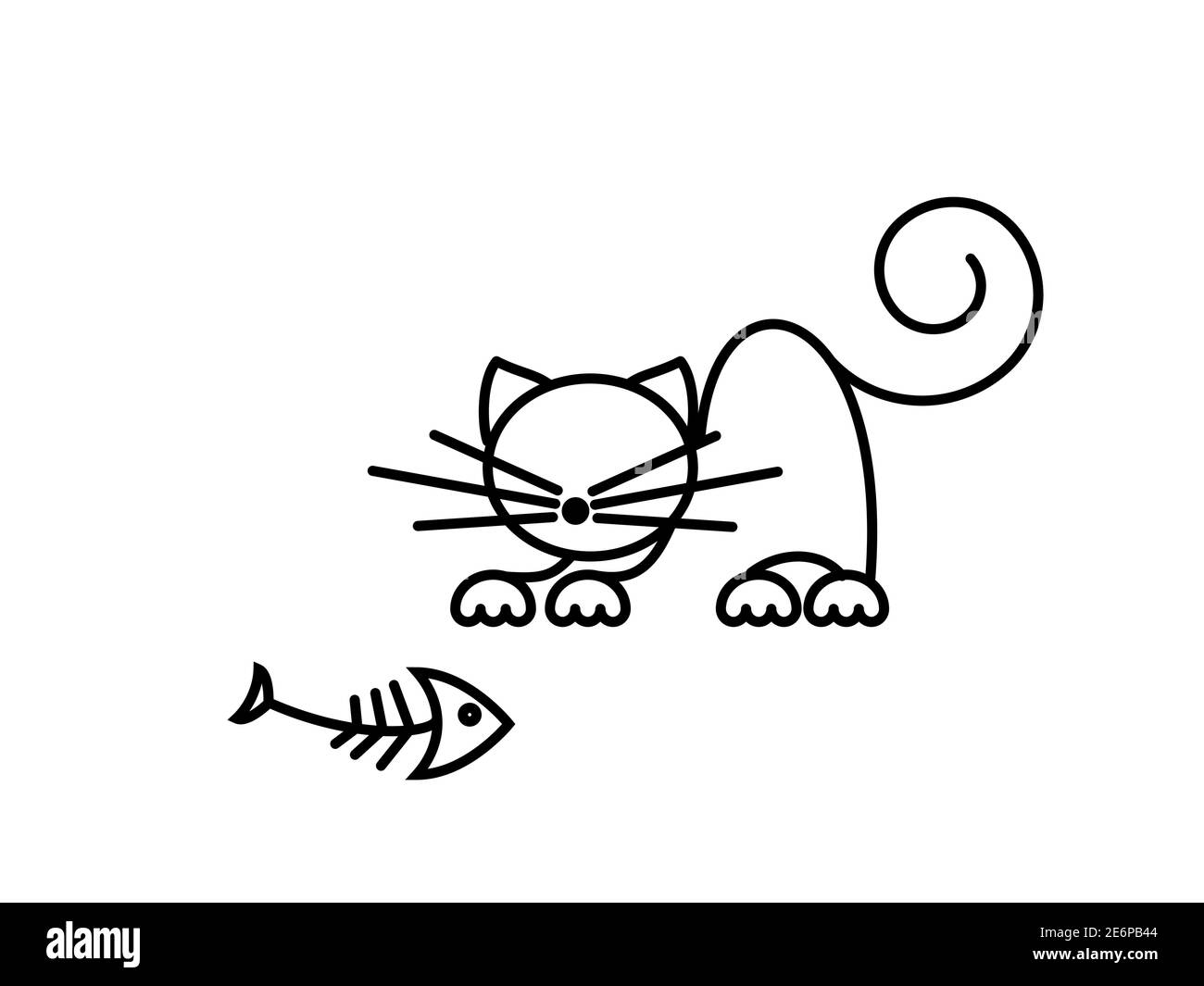Stampa Cat. Gattino divertente che gioca con un pesce. Illustrazione minimalista Art. Illustrazione Vettoriale