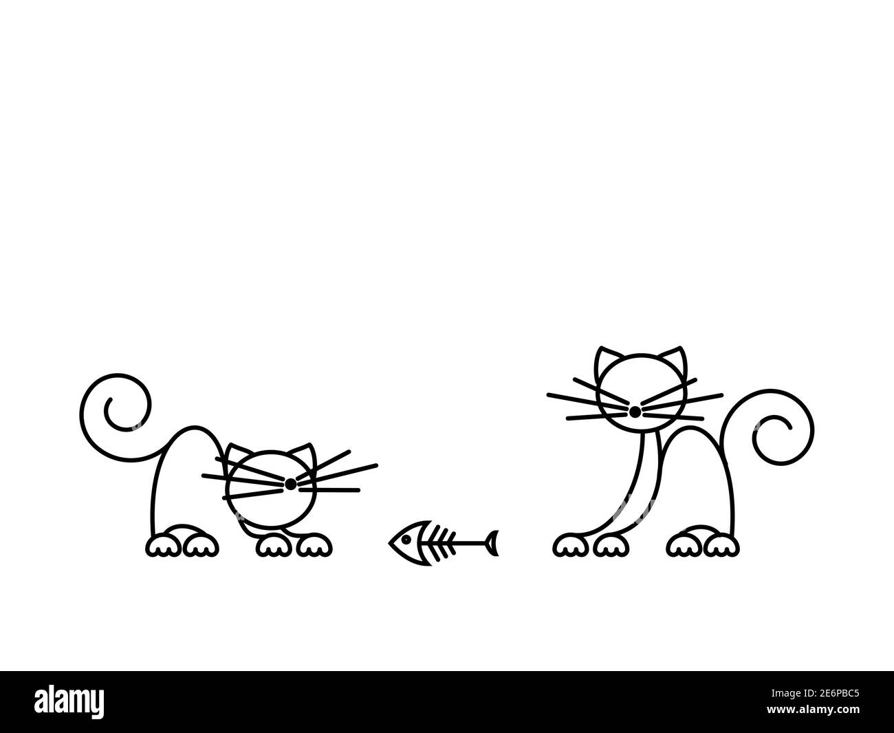 Stampa Cat. Gattini divertenti che giocano con un pesce. Illustrazione minimalista Art. Illustrazione Vettoriale