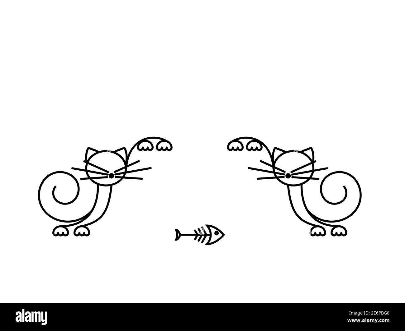 Stampa Cat. Gattini divertenti che giocano con un pesce. Illustrazione minimalista Art. Illustrazione Vettoriale