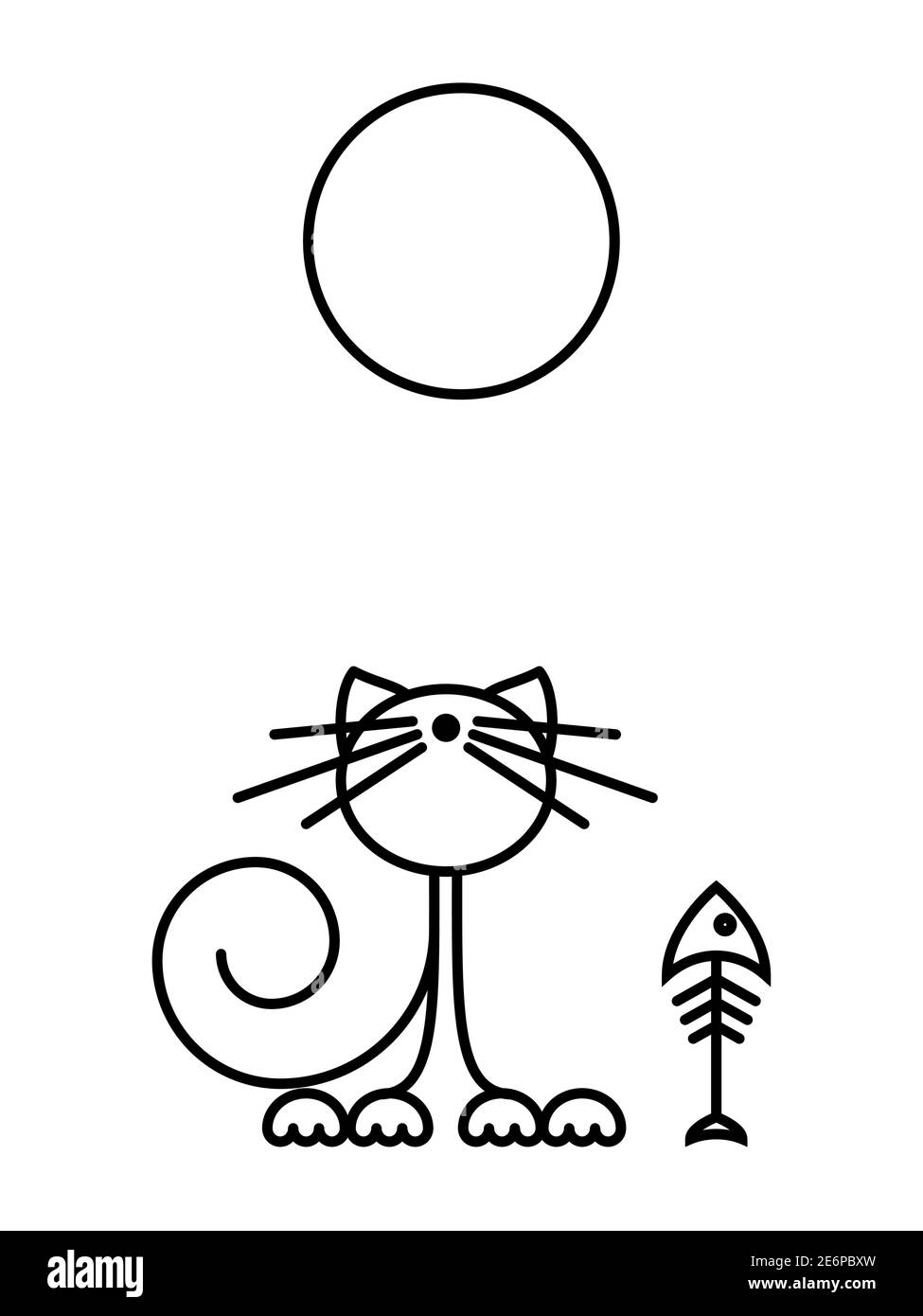 Stampa Cat. Gattino divertente che gioca con un pesce. Illustrazione minimalista Art. Illustrazione Vettoriale